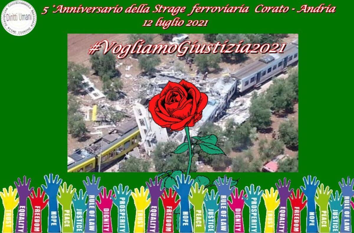 V anniversario del disastro ferroviario verificatosi nel tratto tra Andria e Corato il 12 luglio del 2016 - 