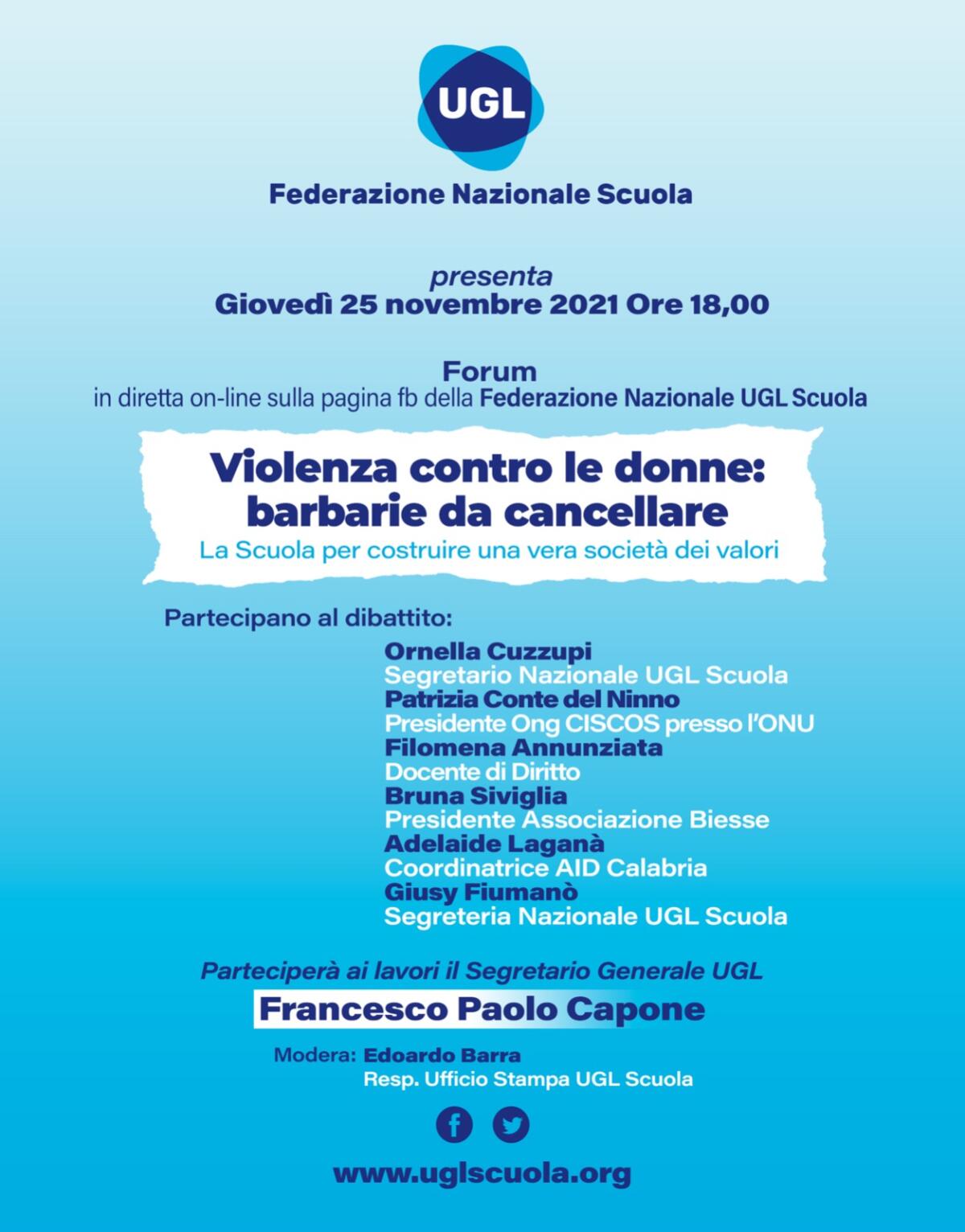 L’UGL Scuola presenta il forum: "Violenza contro le donne, barbarie da cancellare" - 