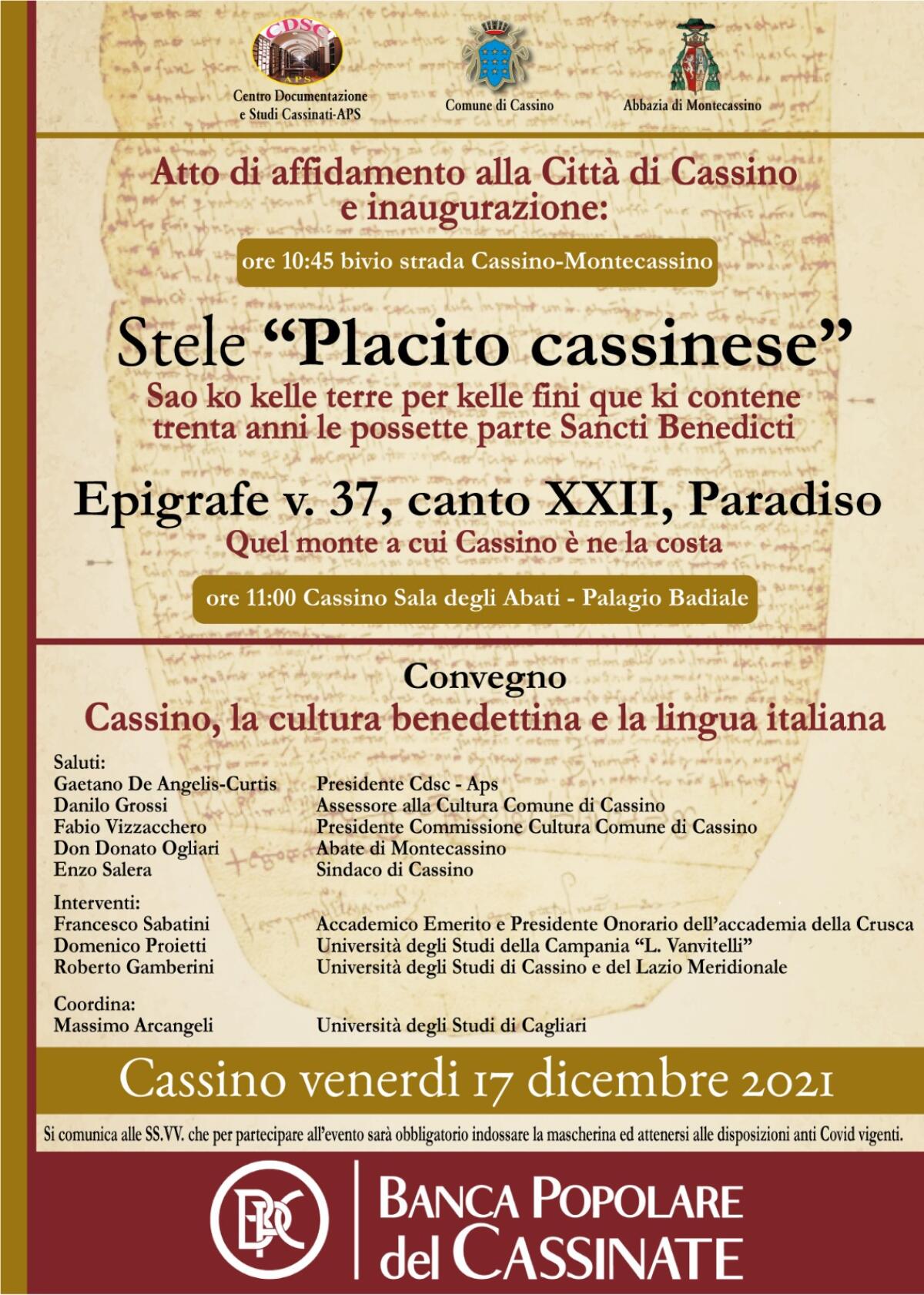 Cassino, la cultura benedettina e l’italiano, “Sao ko kelle terre…” …quelle in cui è nata la lingua italiana -