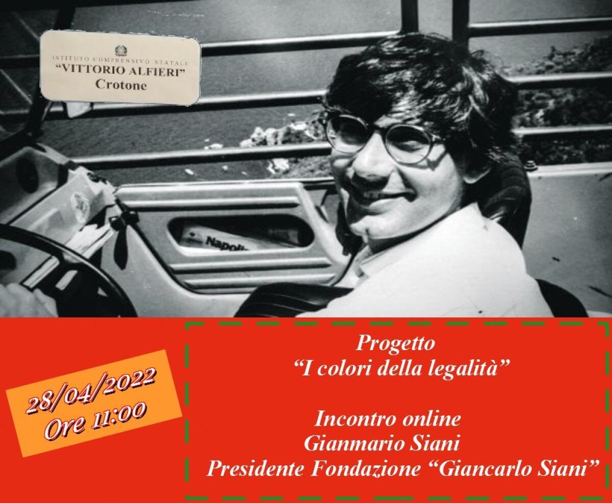 Progetto “I colori della legalità” presso l’IC “Vittorio Alfieri” di Crotone: in programma gli incontri online con Gianmario Siani, Piera Aiello e Alice Grassi - 