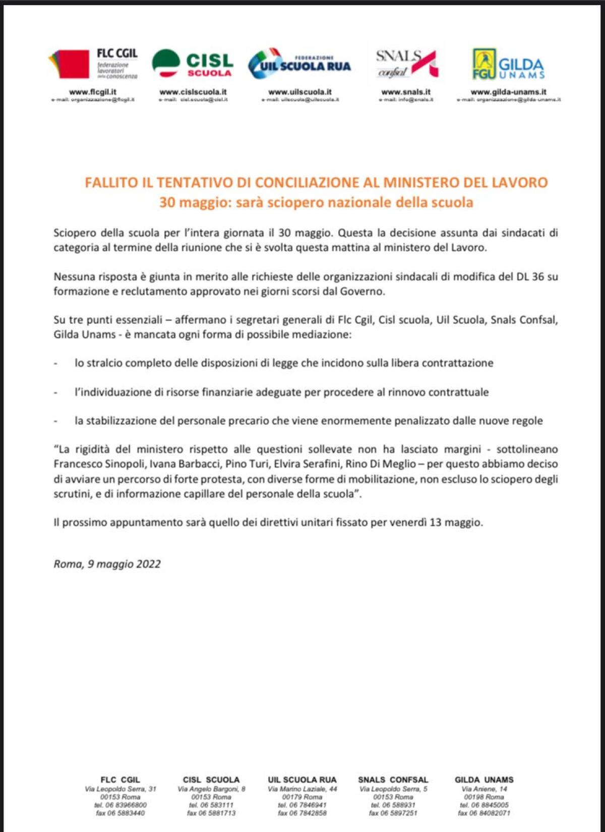 30 maggio: "Sarà sciopero nazionale della scuola" - 