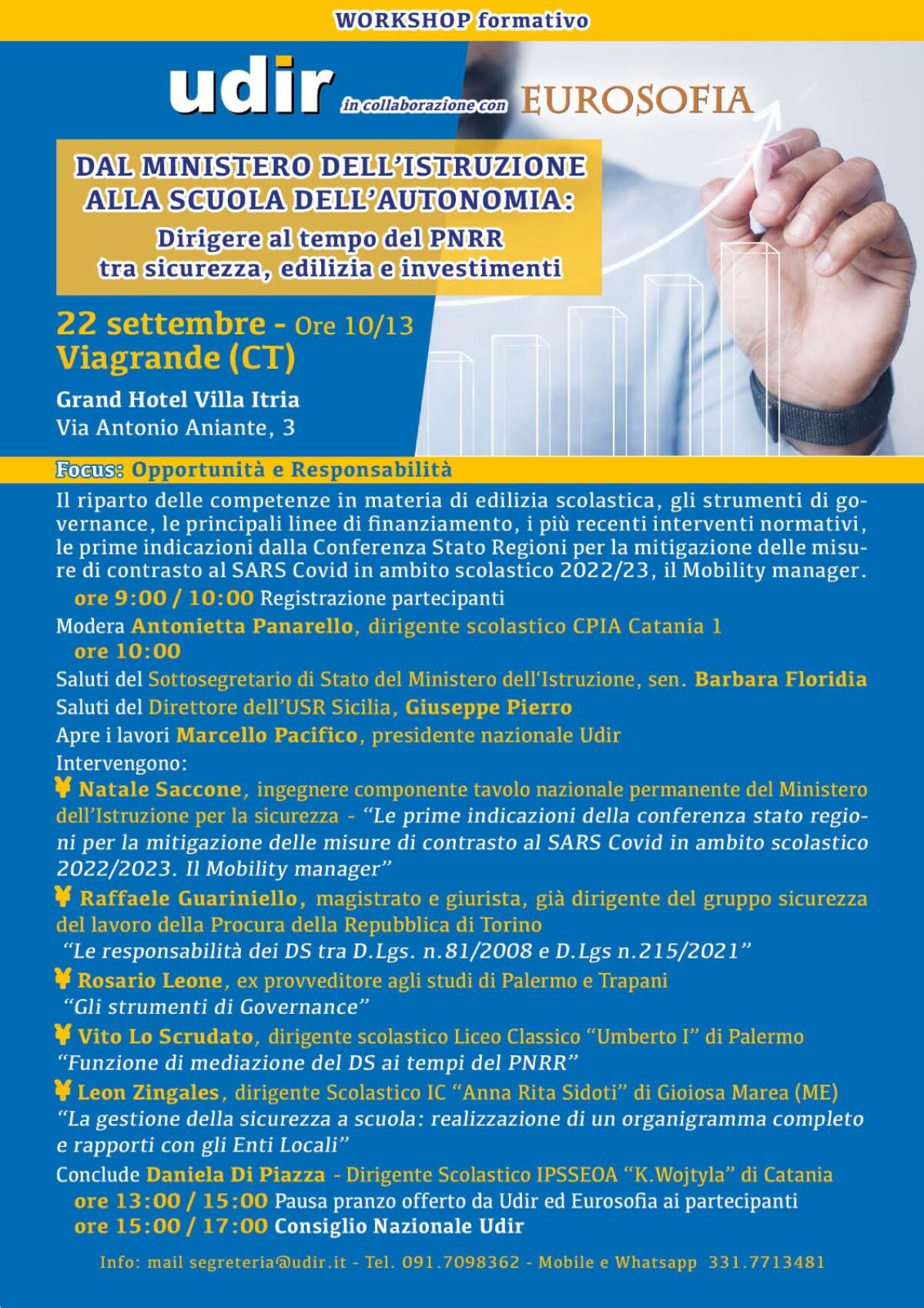 DIRIGENTI SCOLASTICI – Udir organizza il workshop formativo “Dal ministero dell'Istruzione alla scuola dell'Autonomia: dirigere al tempo del Pnrr tra sicurezza, edilizia e investimenti” - 