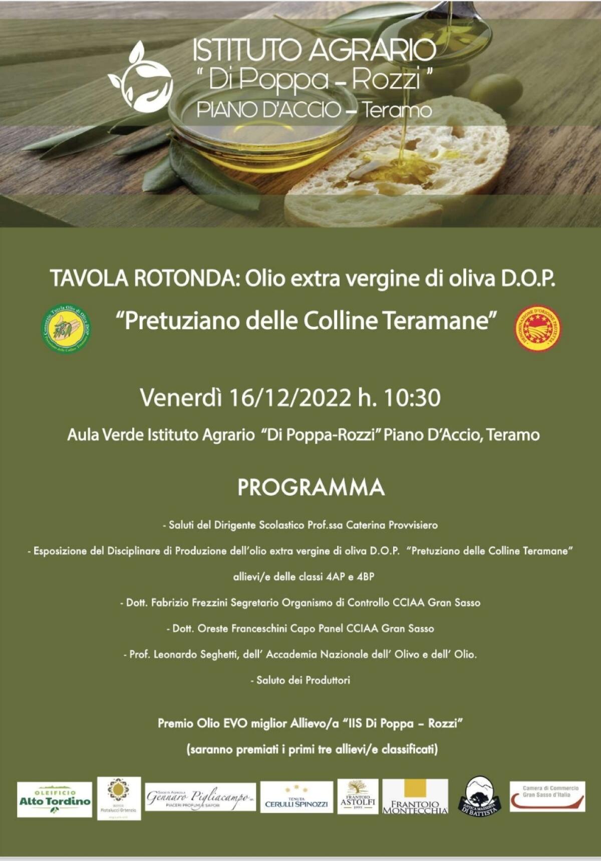 TAVOLA ROTONDA: L’olio extra vergine di oliva “Pretuziano delle Colline Teramane” D.O.P. -