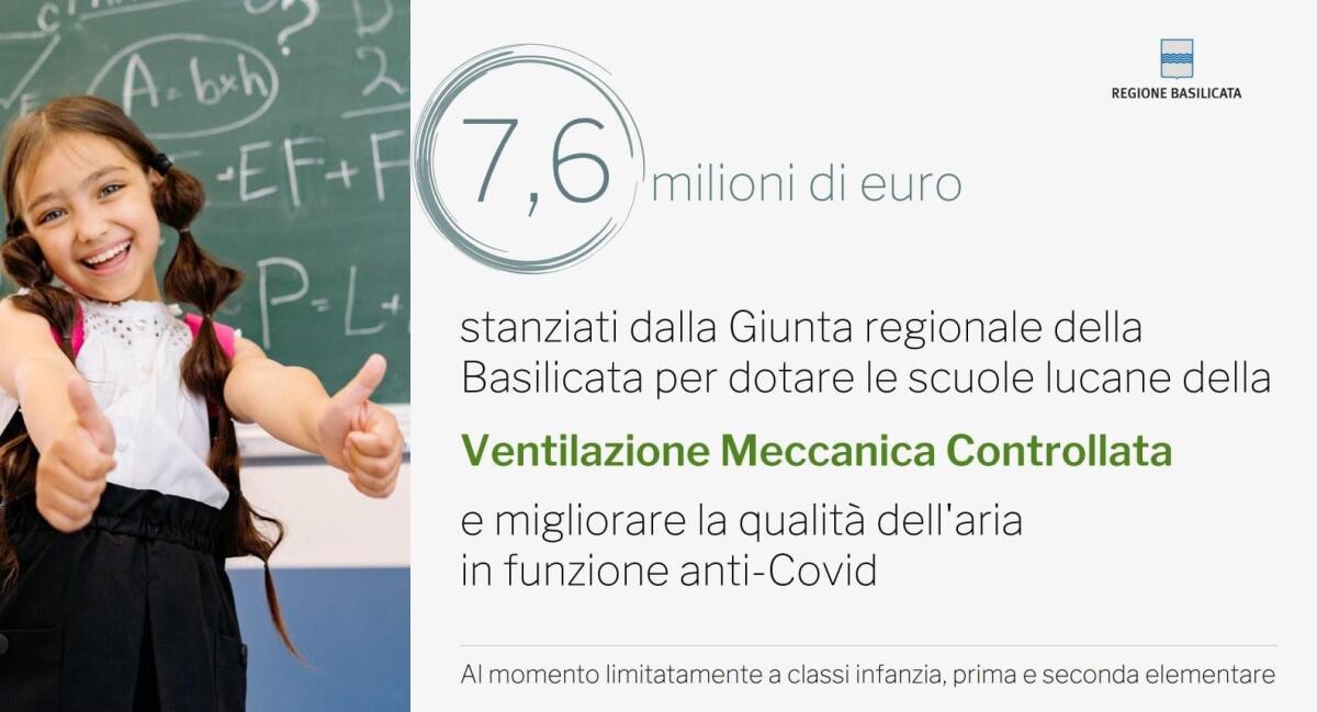 Scuola e Salute - Ventilazione Meccanica Controllata: la Basilicata stanzia 7.6 milioni di € per le scuole -