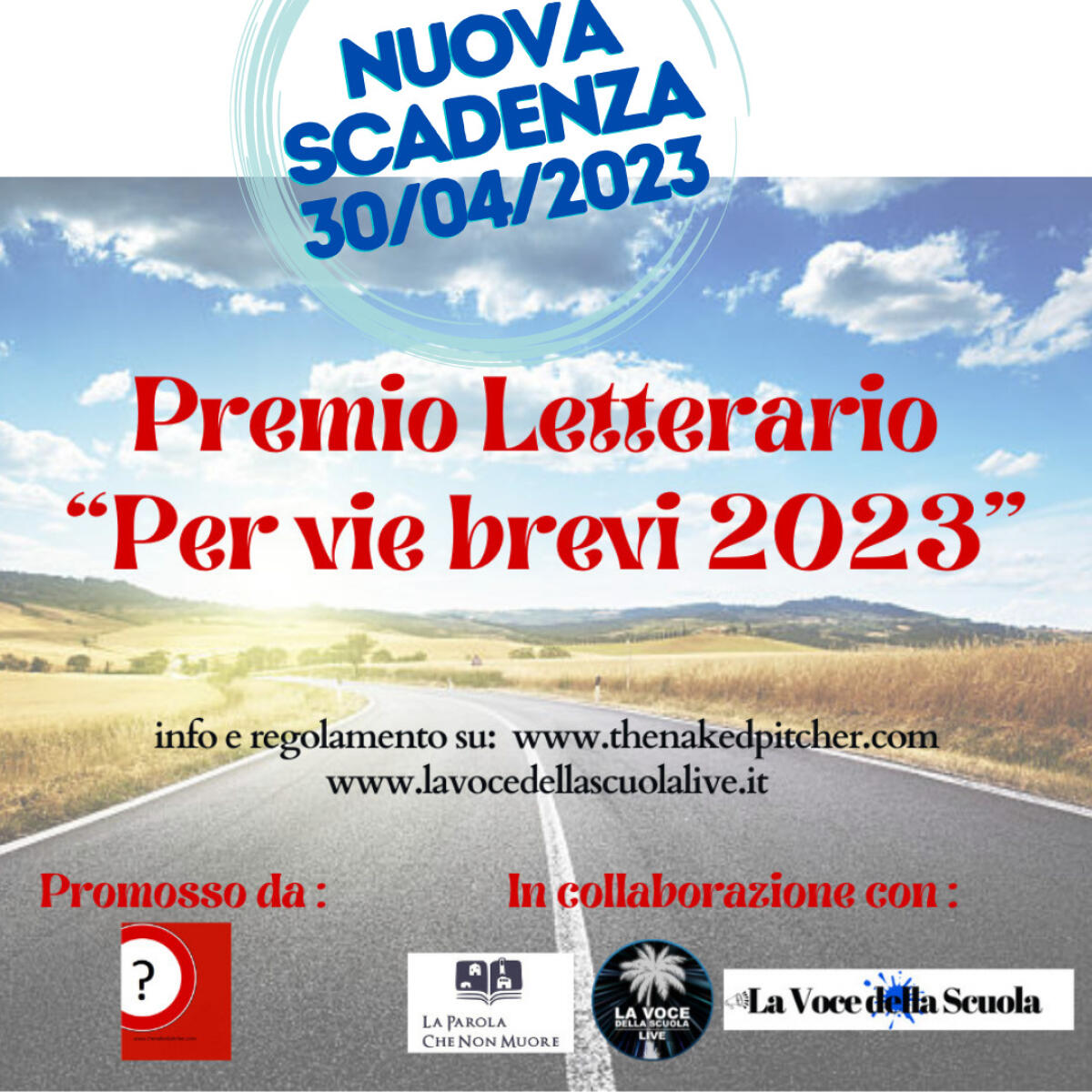 Premio letterario "Per vie brevi 2023", la nuova scadenza per la consegna degli elaborati sarà al 30-04-2023 -