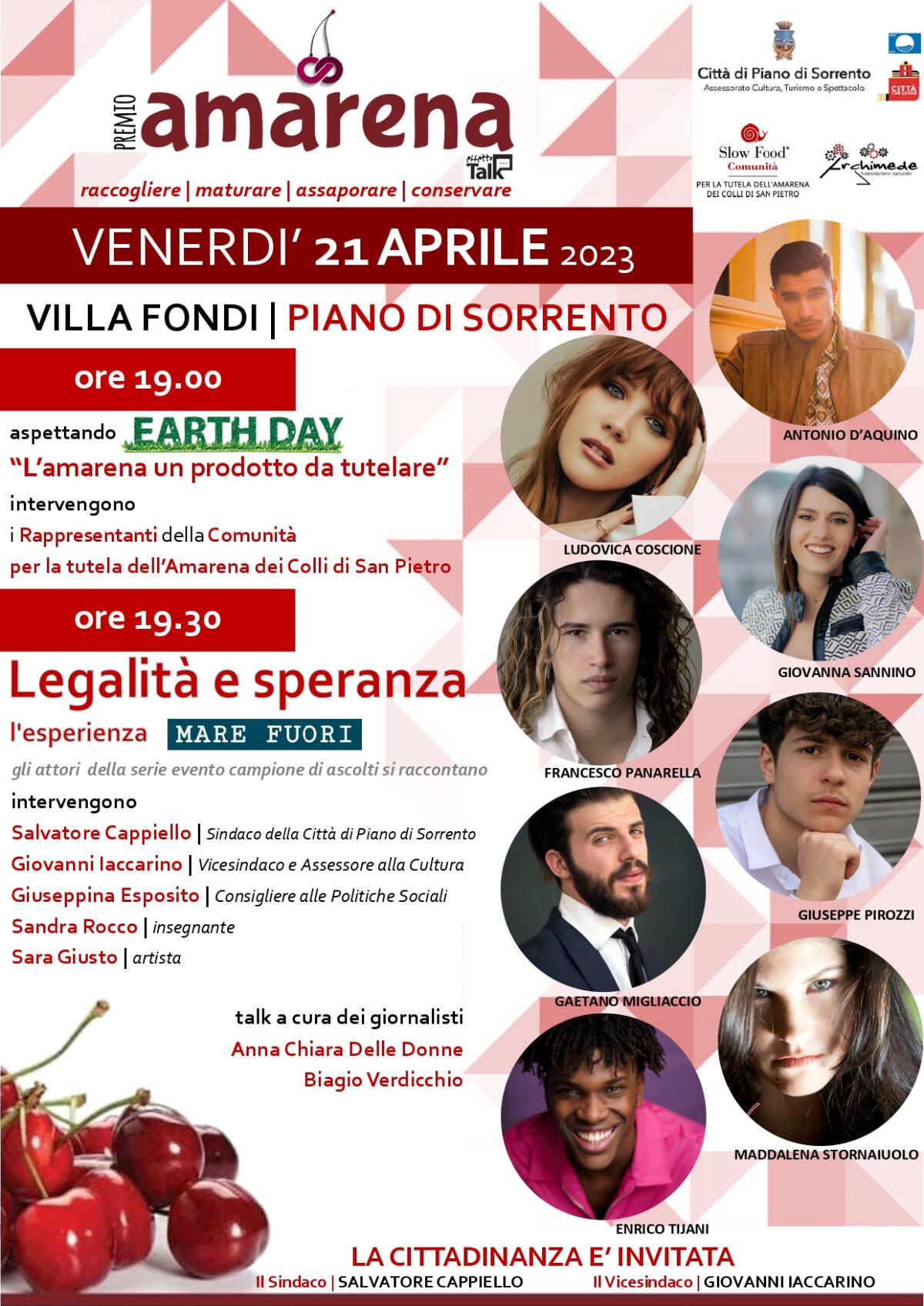 “PREMIO AMARENA” - venerdi 21 aprile 2023 - aspettando earth day 2023 … Premio agli attori della serie “mare fuori” e talk su tutela, legalità e speranza - 