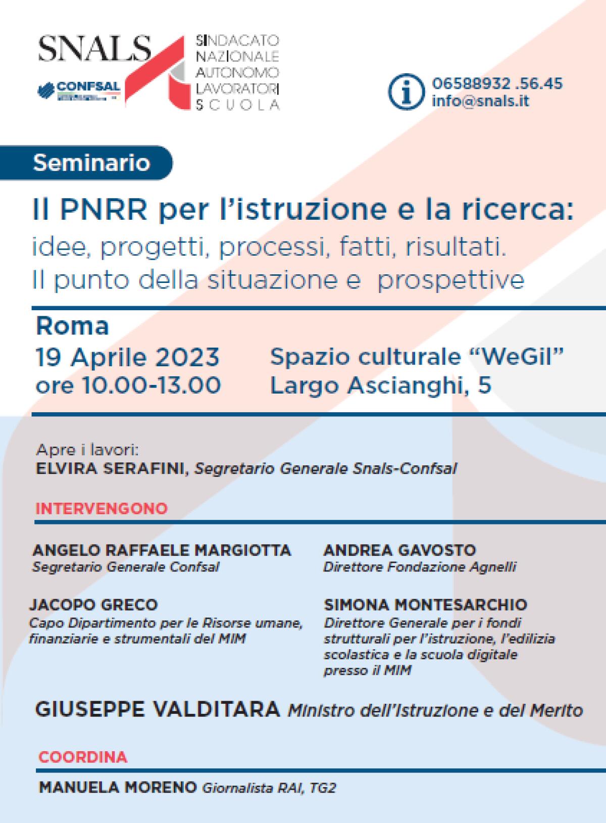 “Il PNRR per l’istruzione e la ricerca: idee, progetti, processi, fatti, risultati. Il punto della situazione e prospettive” -