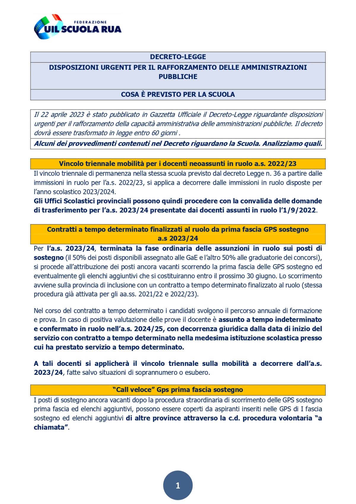 Decreto PA, Uil Scuola: disposizioni urgenti per il rafforzamento delle amministrazioni pubbliche. Cosa è previsto per la scuola? - 