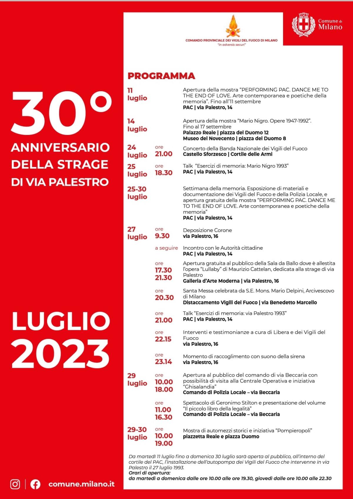 La notte delle bombe 27 luglio 1993 – 27 luglio 2023, 30° anniversario della strage di Via Palestro Milano - 