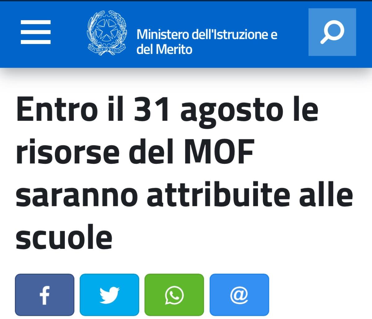 MOF - Il ministero sblocca i fondi -