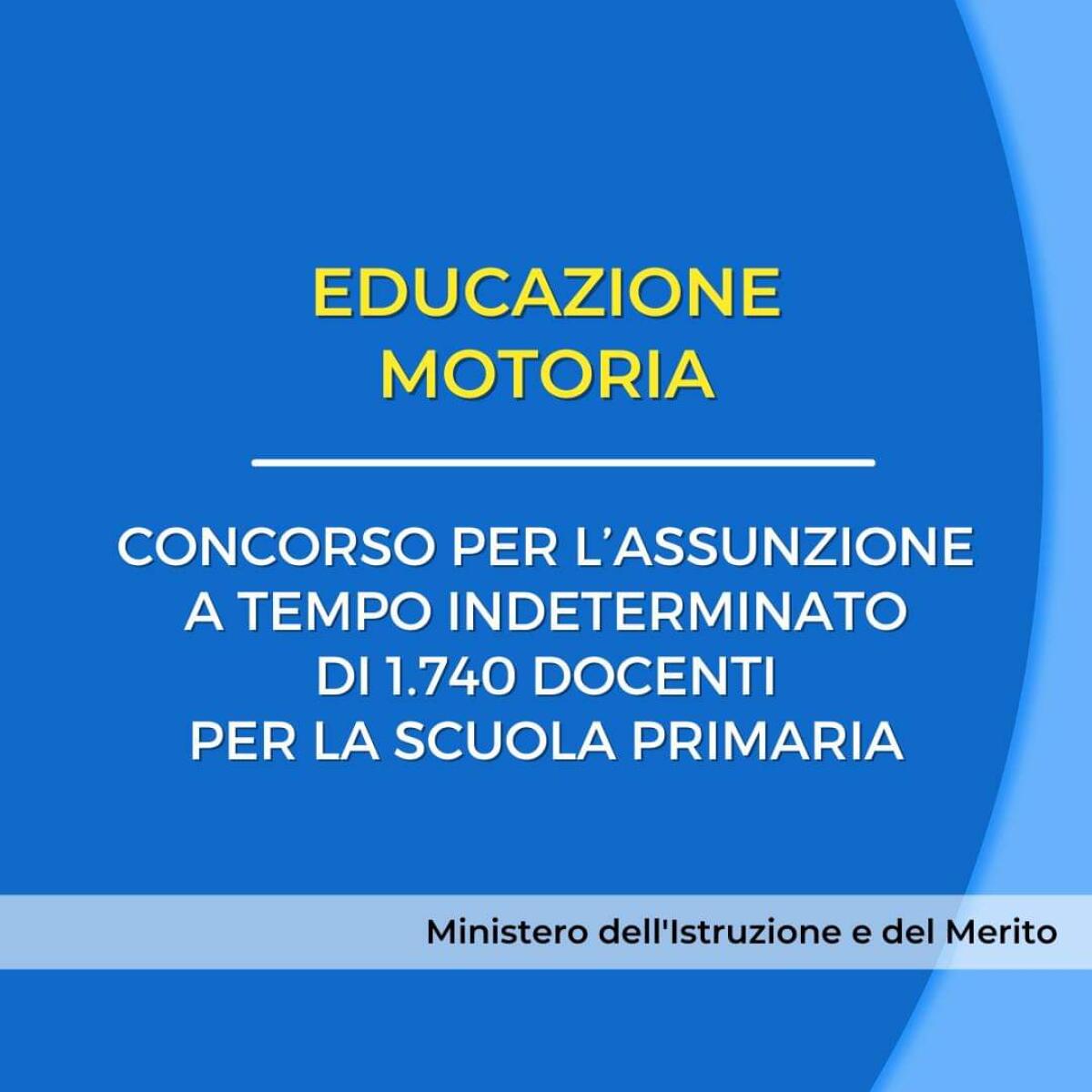 È stato pubblicato oggi il bando di concorso per titoli ed esami, abilitante, per l’assunzione a tempo indeterminato di 1.740 docenti di Educazione motoria - 