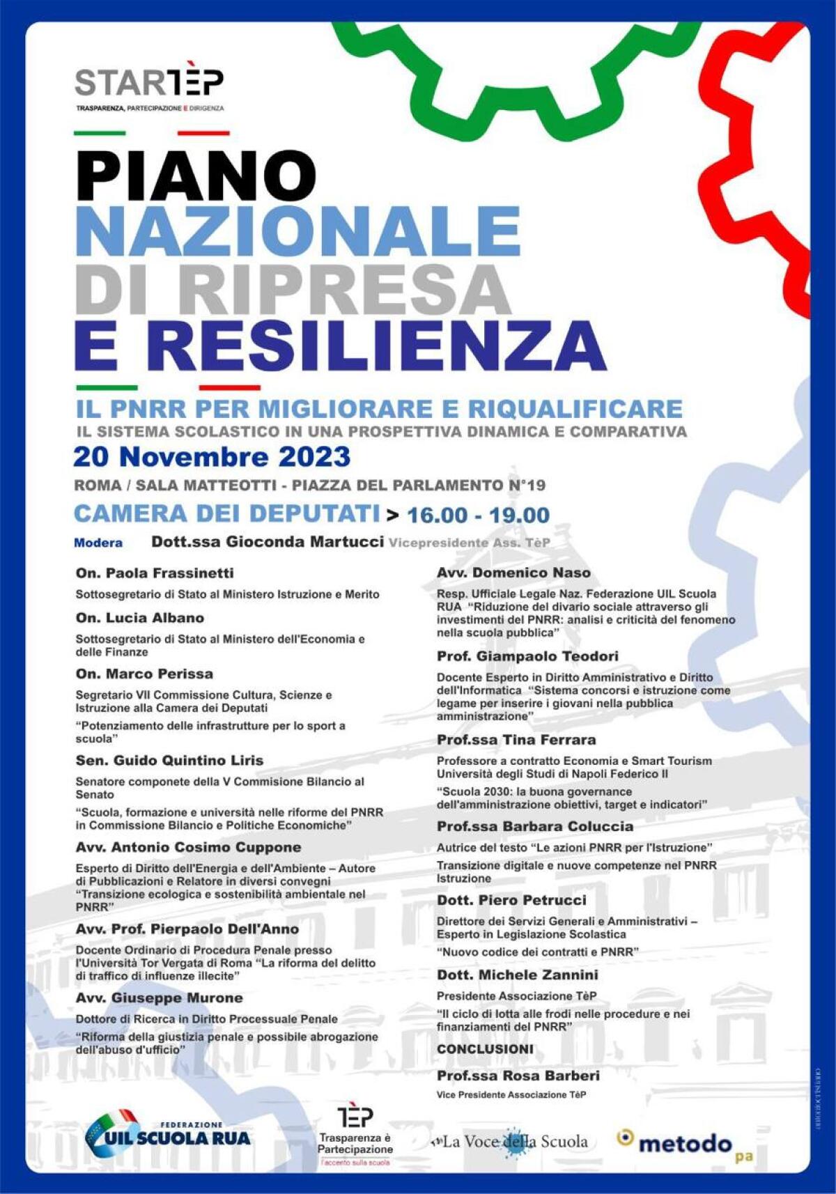 Il PNRR per migliorare e riqualificare. Convegno dell' associazione "Trasparenza e Partecipazione" del 20 novembre 2023 -