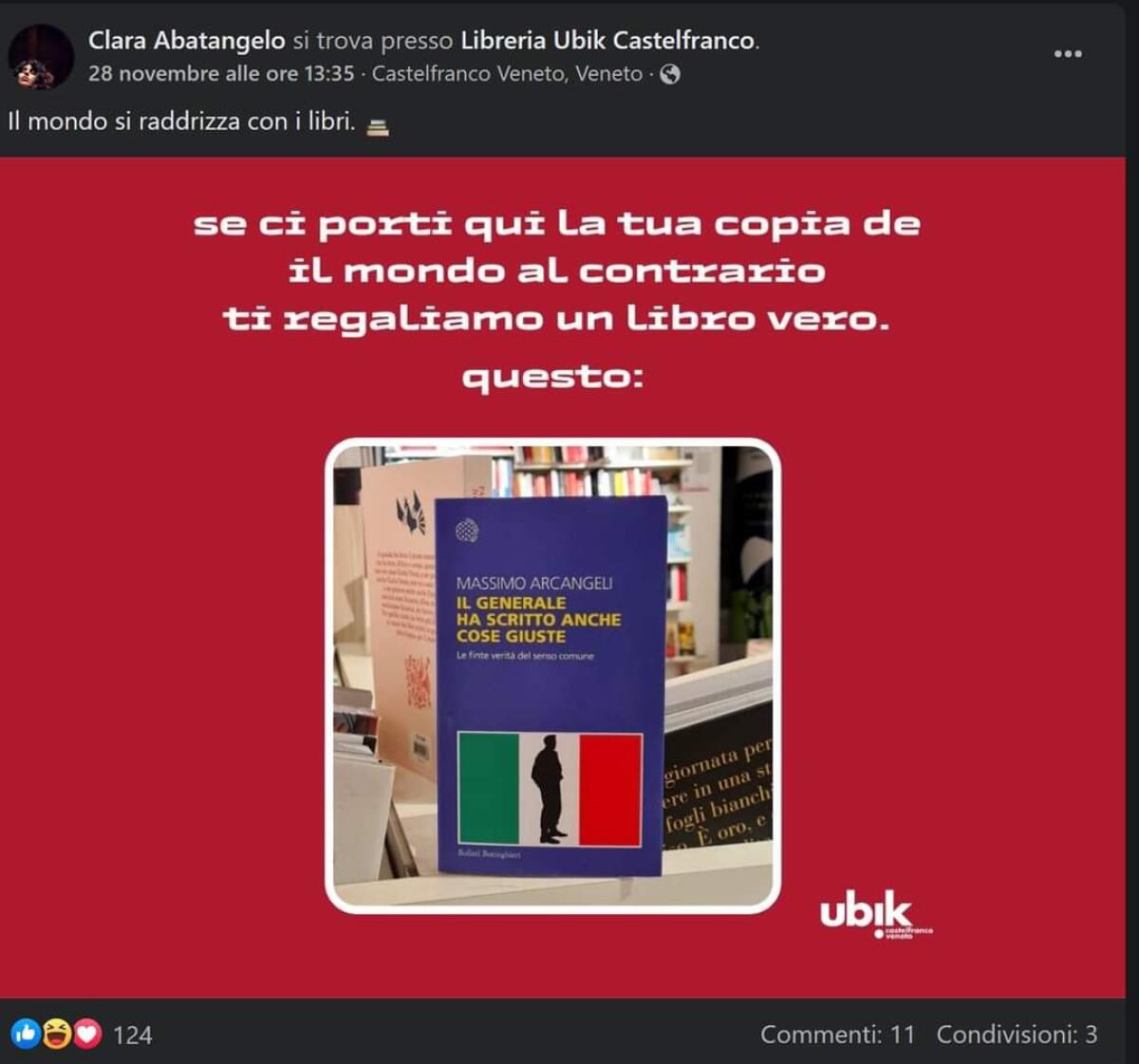 Nuova iniziativa della libreria Ubik contro il libro di Vannacci: “se porti qui la tua copia ti regaliamo un libro vero” -