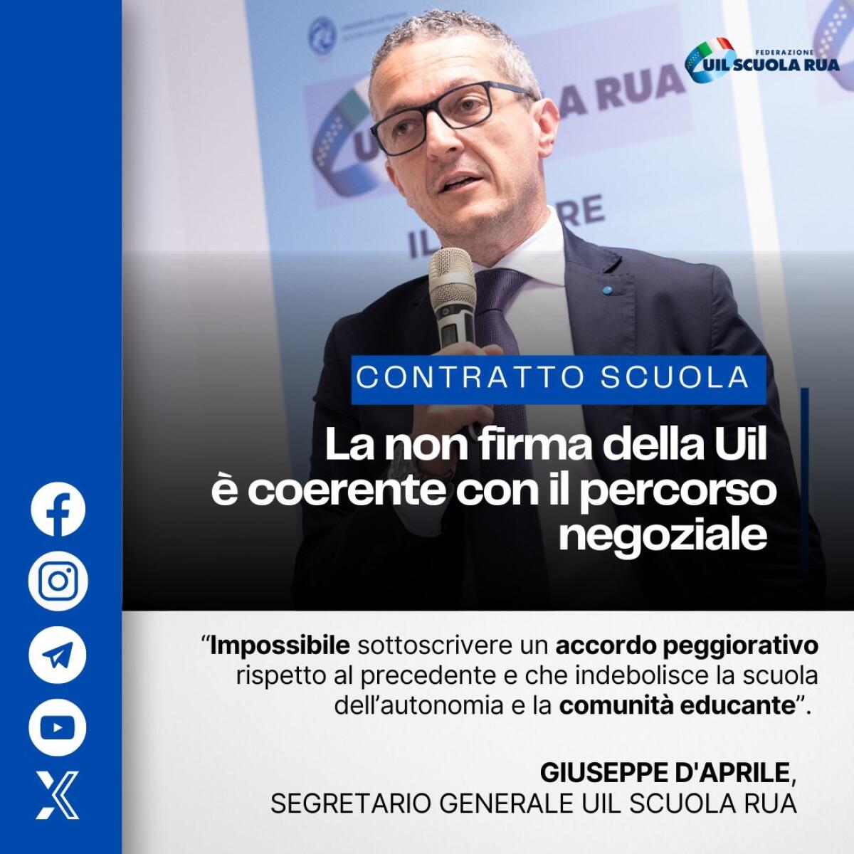 Contratto Scuola: Uil non firma, D'Aprile: “Coerenti con il percorso negoziale” -