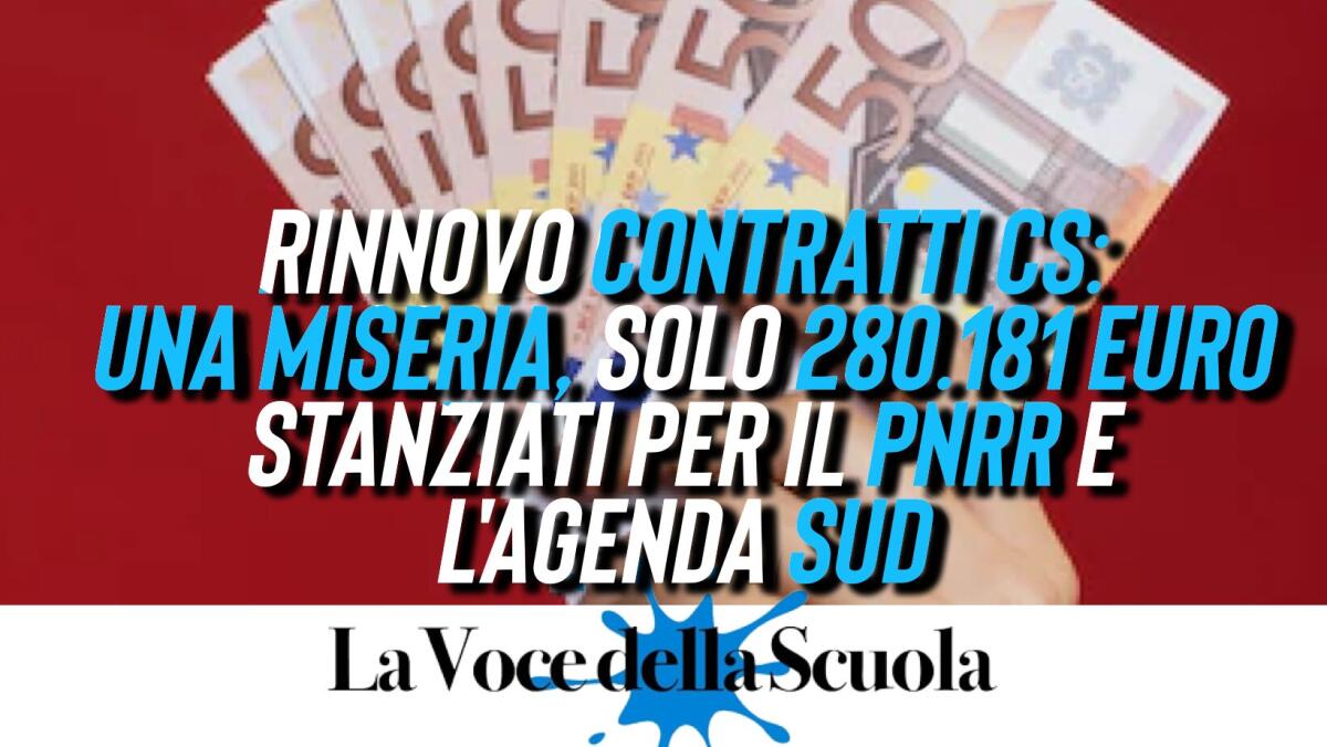 Rinnovo contratti collaboratori scolastici: una miseria, solo 280.181 euro stanziati per il PNRR e l'Agenda Sud -
