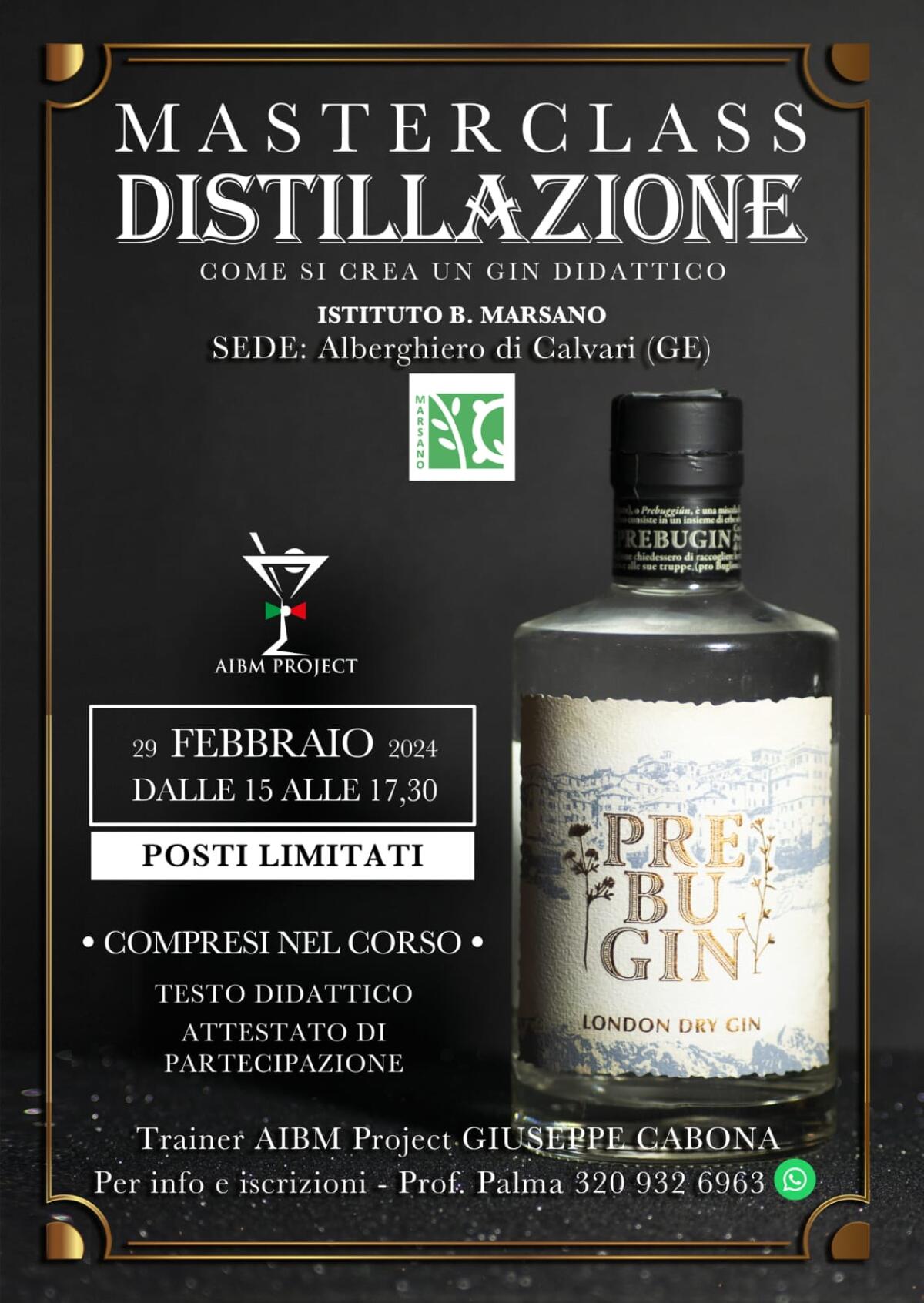 La masterclass “Come si crea un gin didattico”, sarà presentata all'Istituto B. Marsano nella sede di Calvari -