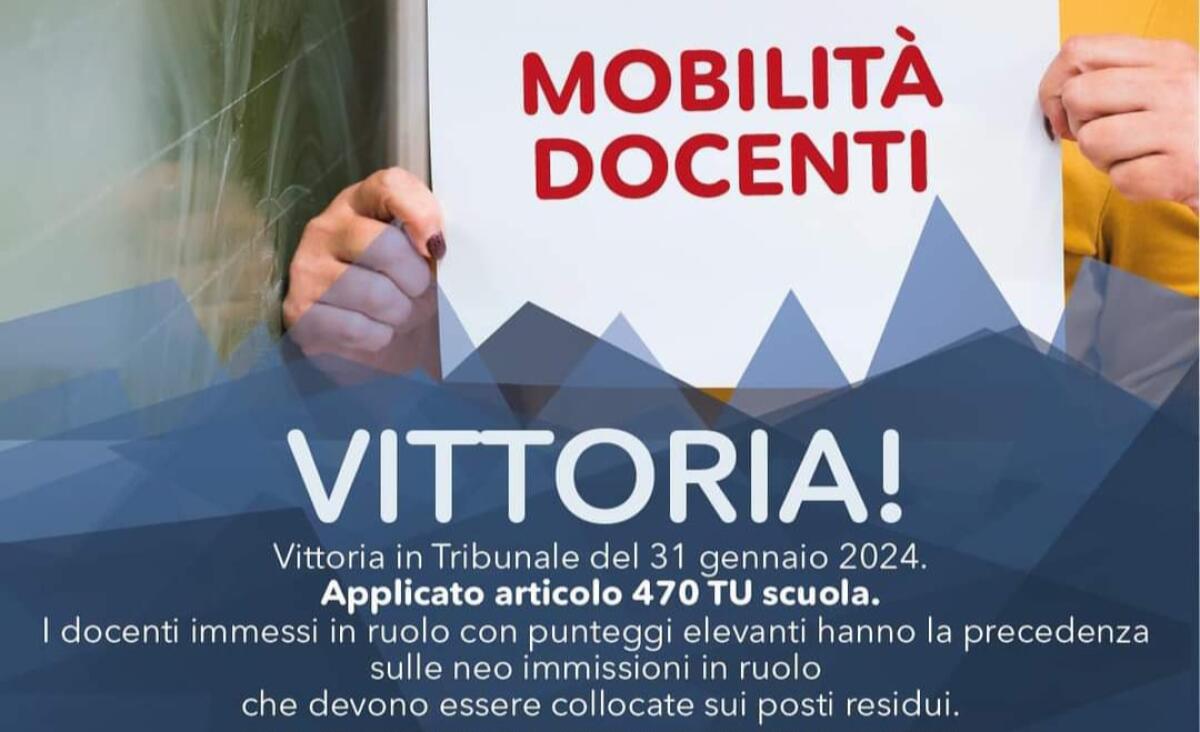 Mobilità, le norme attuali sono illegittime: Tribunale di Agrigento applica l'art. 470 TU e trasferisce docente immobilizzato -