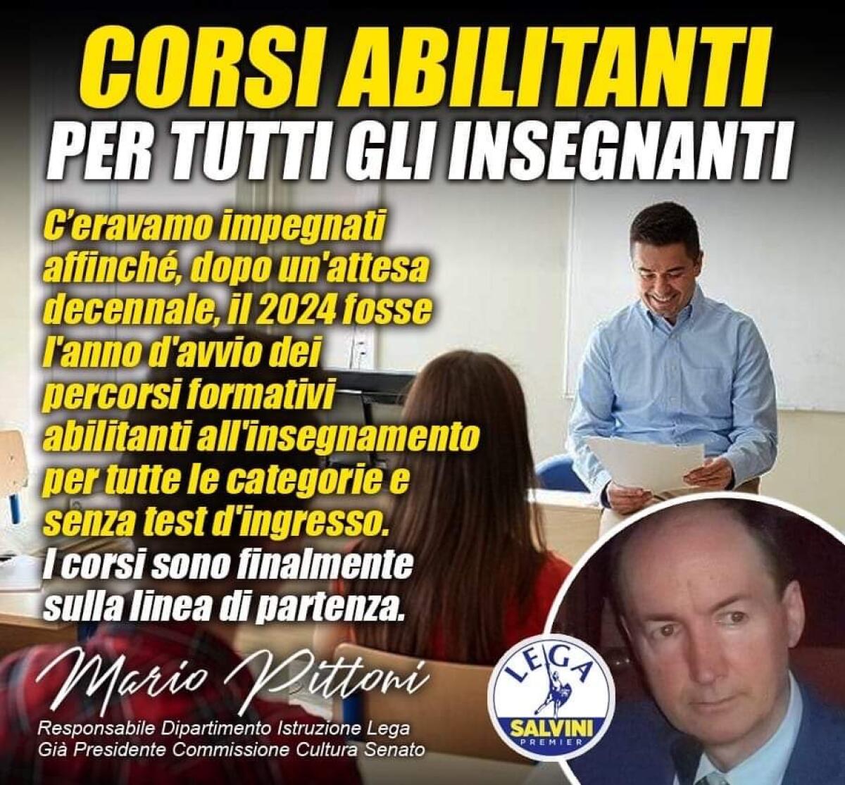 2024 l’anno dei corsi abilitanti, Pittoni (Lega) “dopo 10 anni di attesa, finalmente ci siamo” -