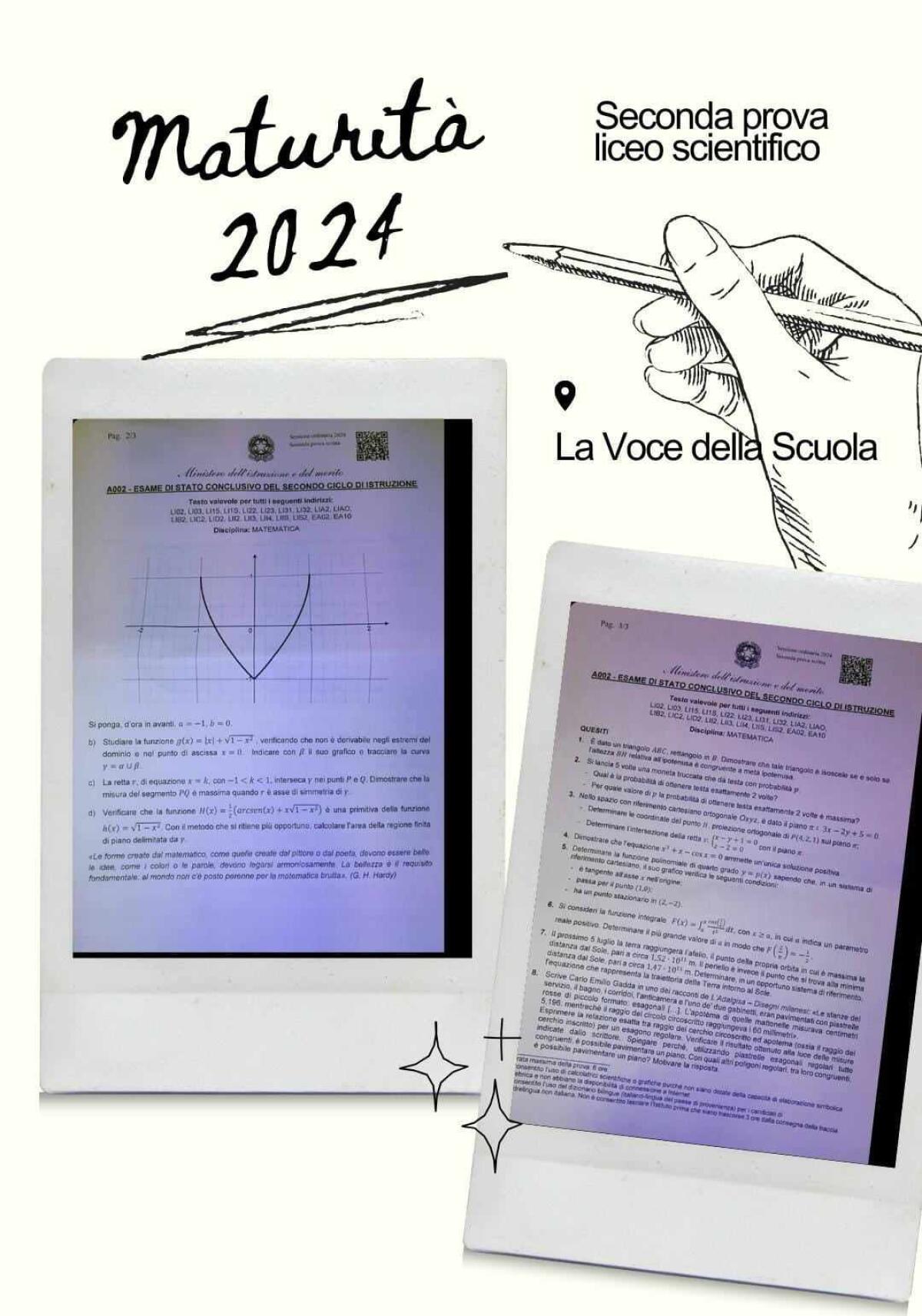 Maturità 2024, seconda prova: matematica al liceo scientifico, quesiti e soluzioni -