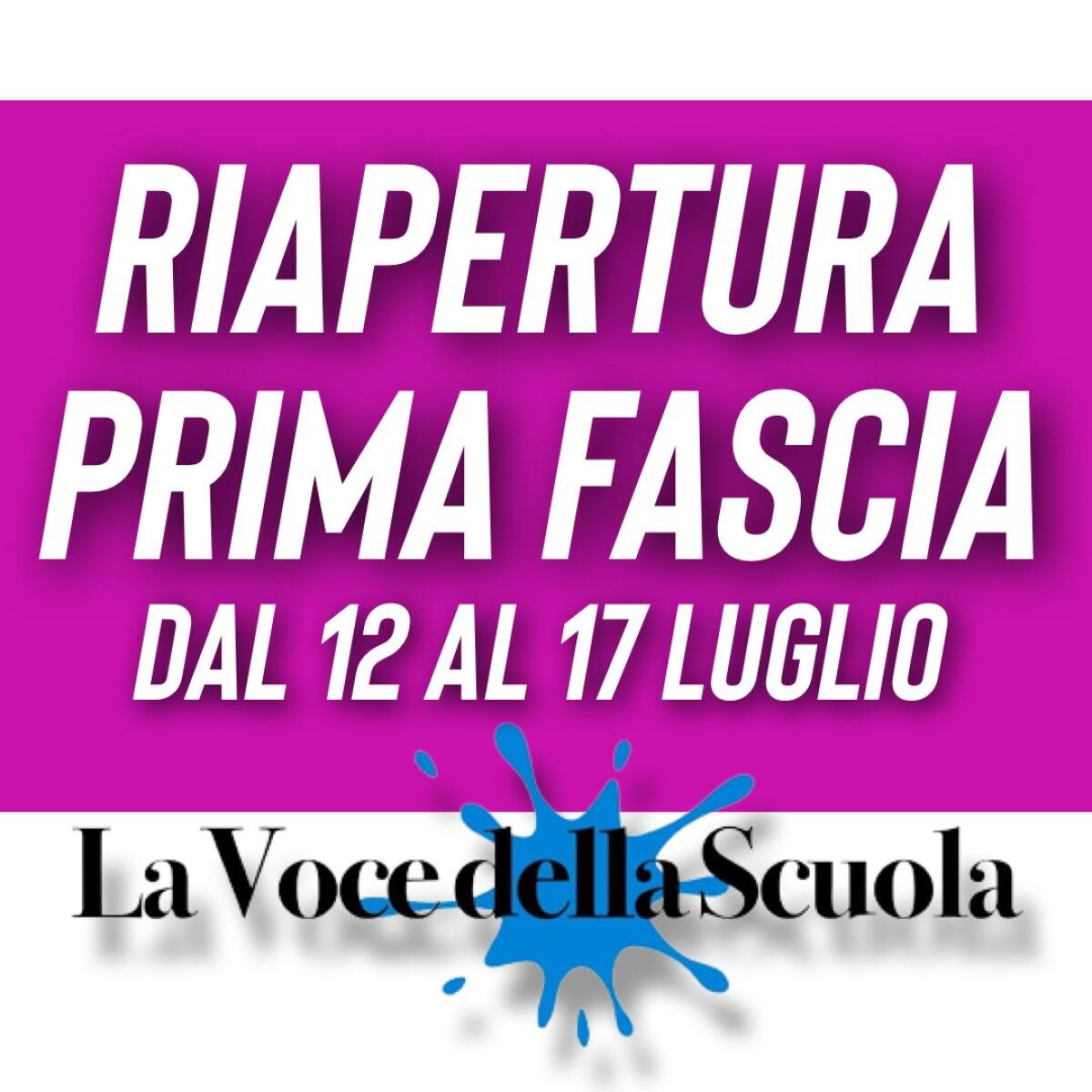 Riapertura Prima Fascia dal 12 al 17 Luglio -