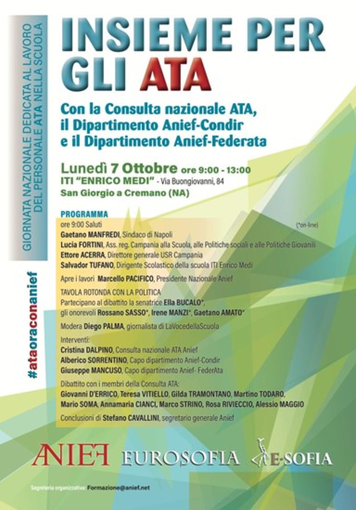 Insieme per gli ATA: Lunedì 7 Ottobre Seminario Anief con Marcello Pacifico -