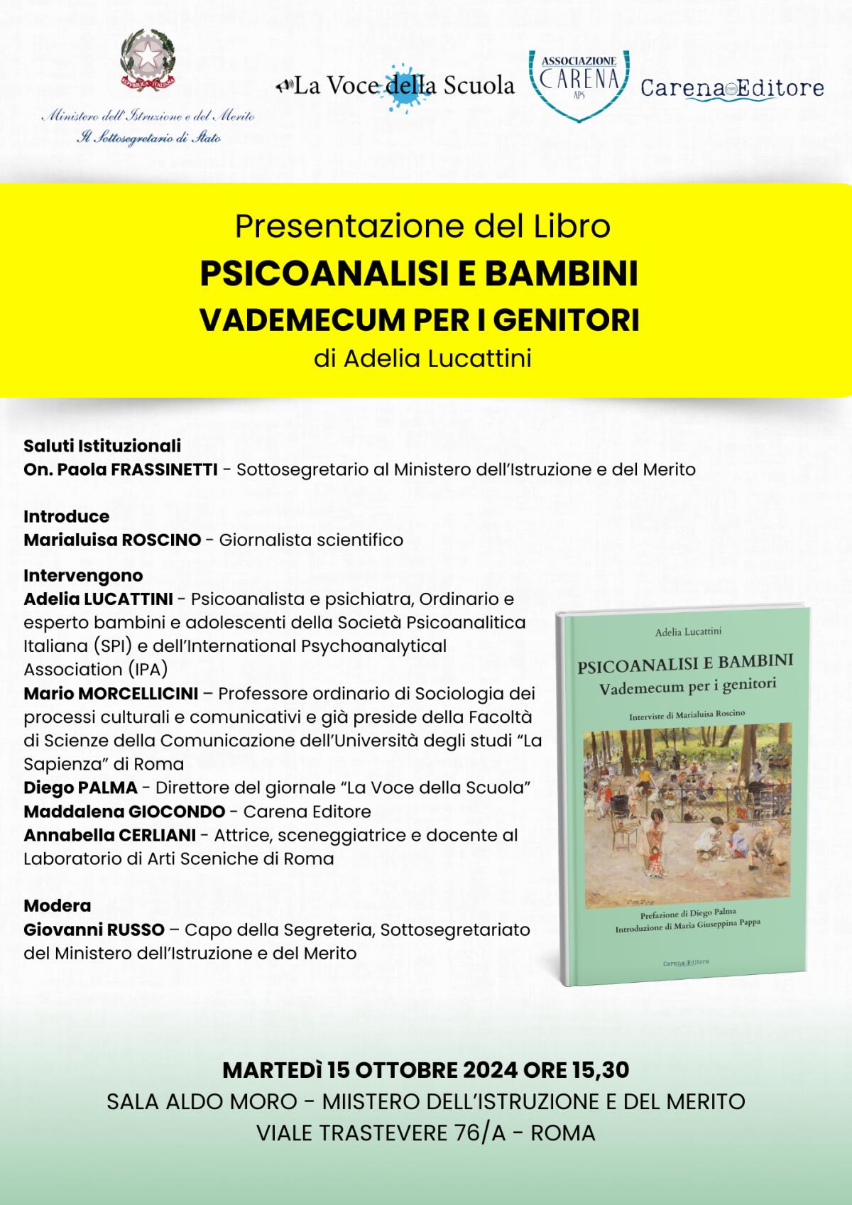 Presentazione a Roma del libro “Psicoanalisi e bambini vademecum per i genitori” Il nuovo libro di Adelia Lucattini -