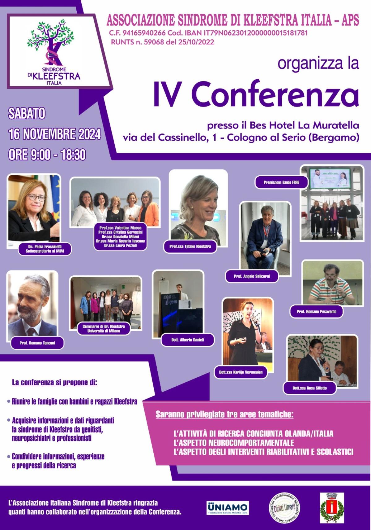 Conferenza italiana Sindrome di Kleefstra - 16 novembre 2024 - Bergamo - 