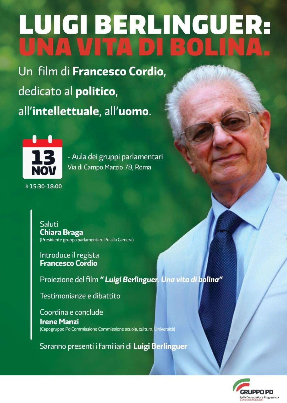 Domani alla Camera dei Deputati proiezione del film "Luigi Berlinguer: una vita di bolina" - 
