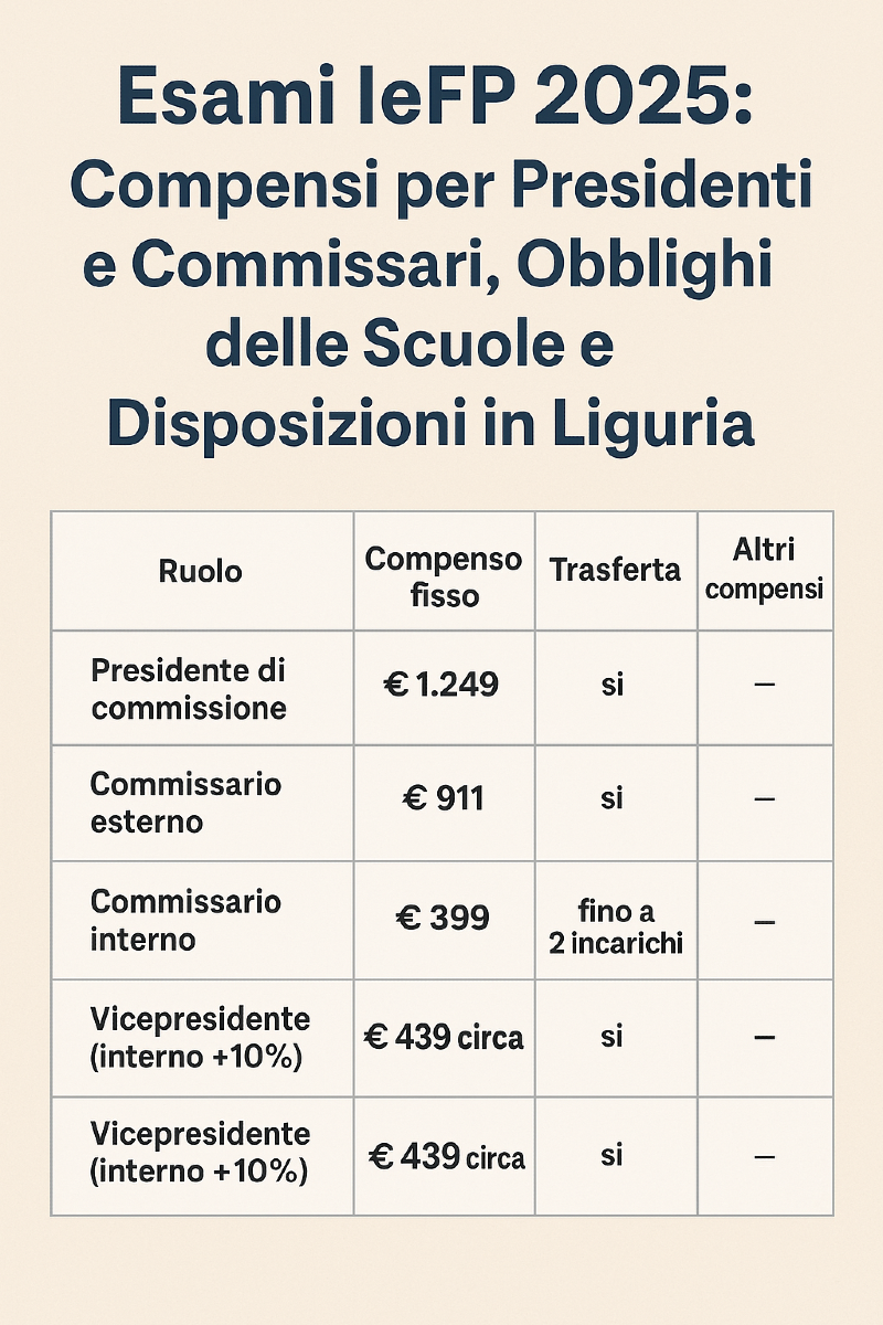 Esami IeFP 2025: Compensi per Presidenti e Commissari -