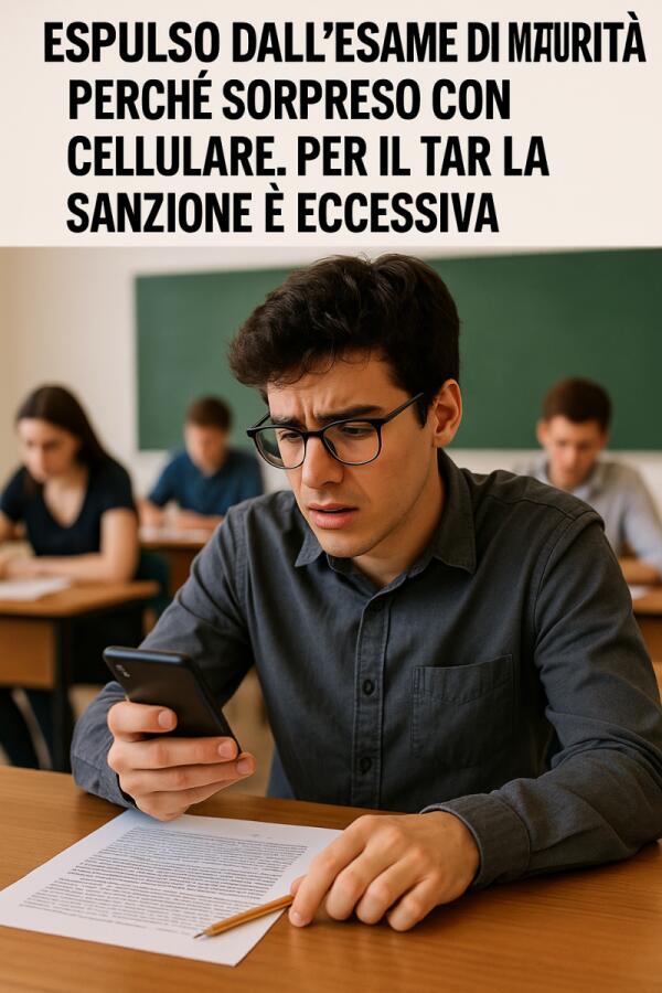Espulso dall’Esame di Maturità perché sorpreso con il cellulare. Per il Tar la sanzione è eccessiva
