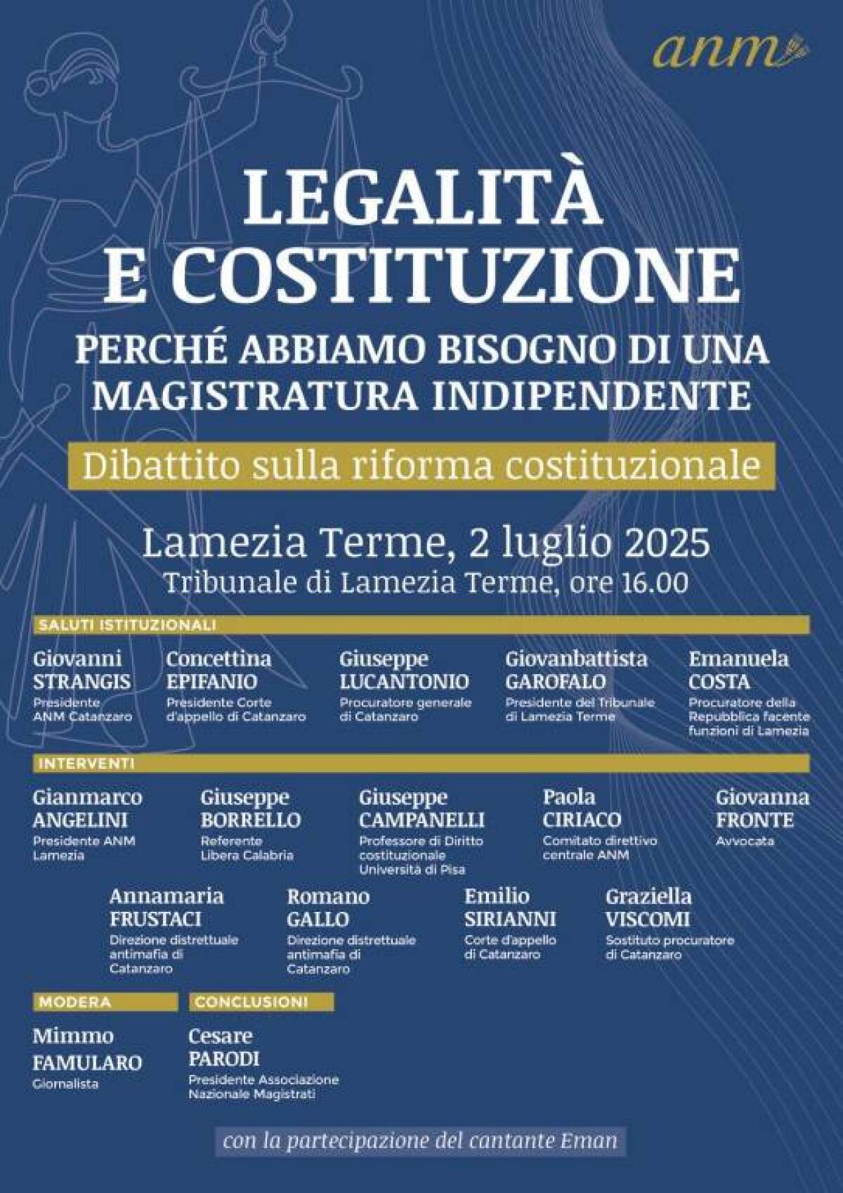 Presidente AMN a Lamezia Terme per ricordare il giudice Ferlaino -