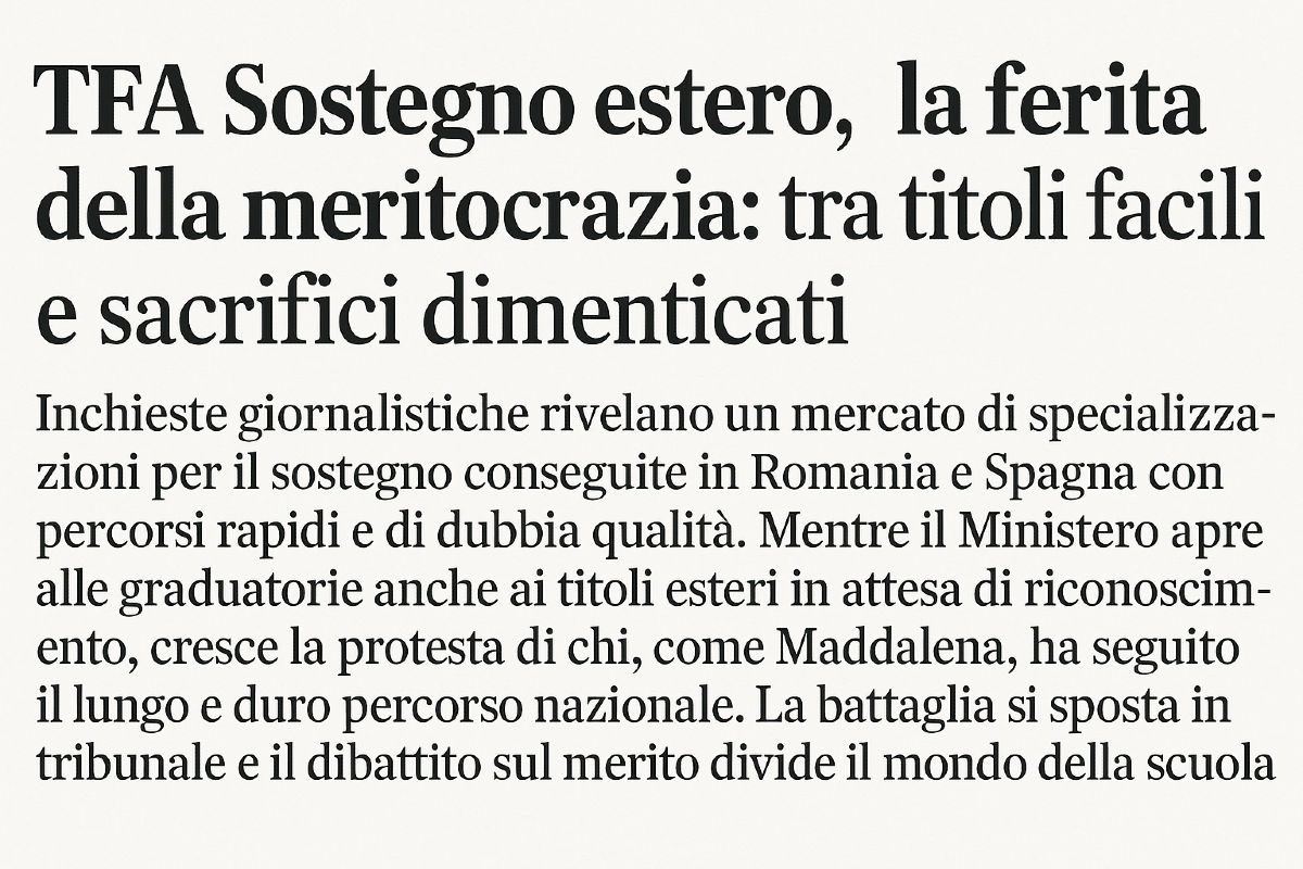 TFA Sostegno Estero: la storia di una docente e la ferita aperta della meritocrazia italiana - 