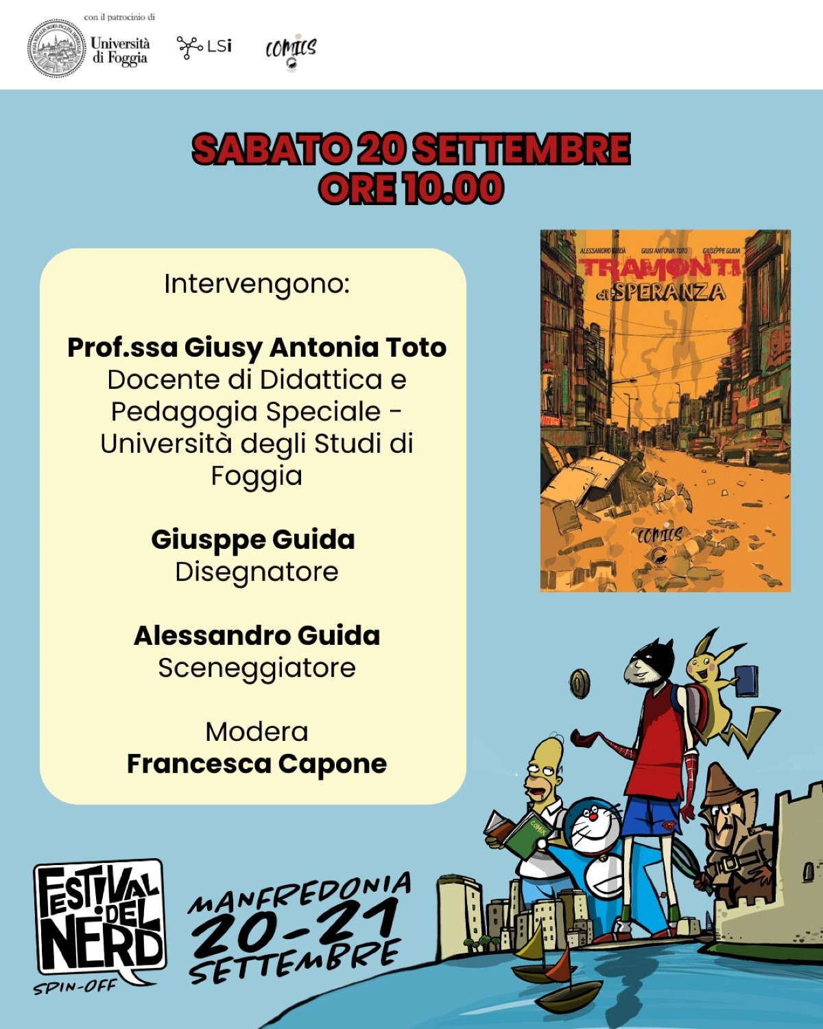 "Tramonti di Speranza": a Manfredonia il Festival del Nerd e la presentazione del graphic novel di Giusi Antonia Toto e Giuseppe Guida - 