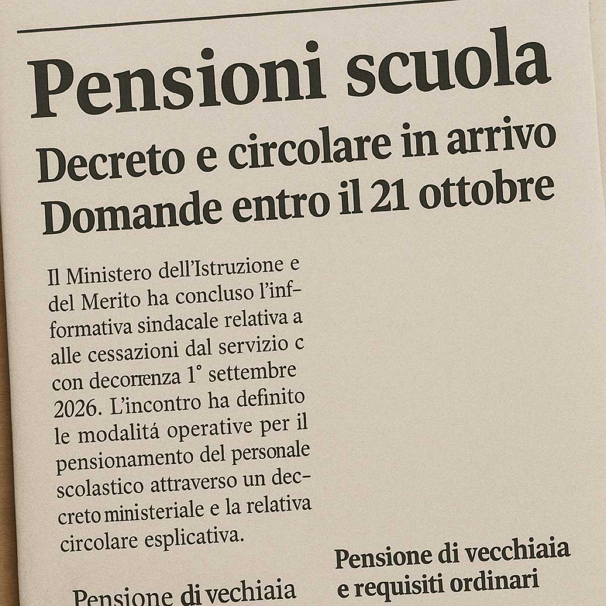 Pensioni scuola: decreto e circolare in arrivo, domande entro il 21 ottobre - La Voce della Scuola