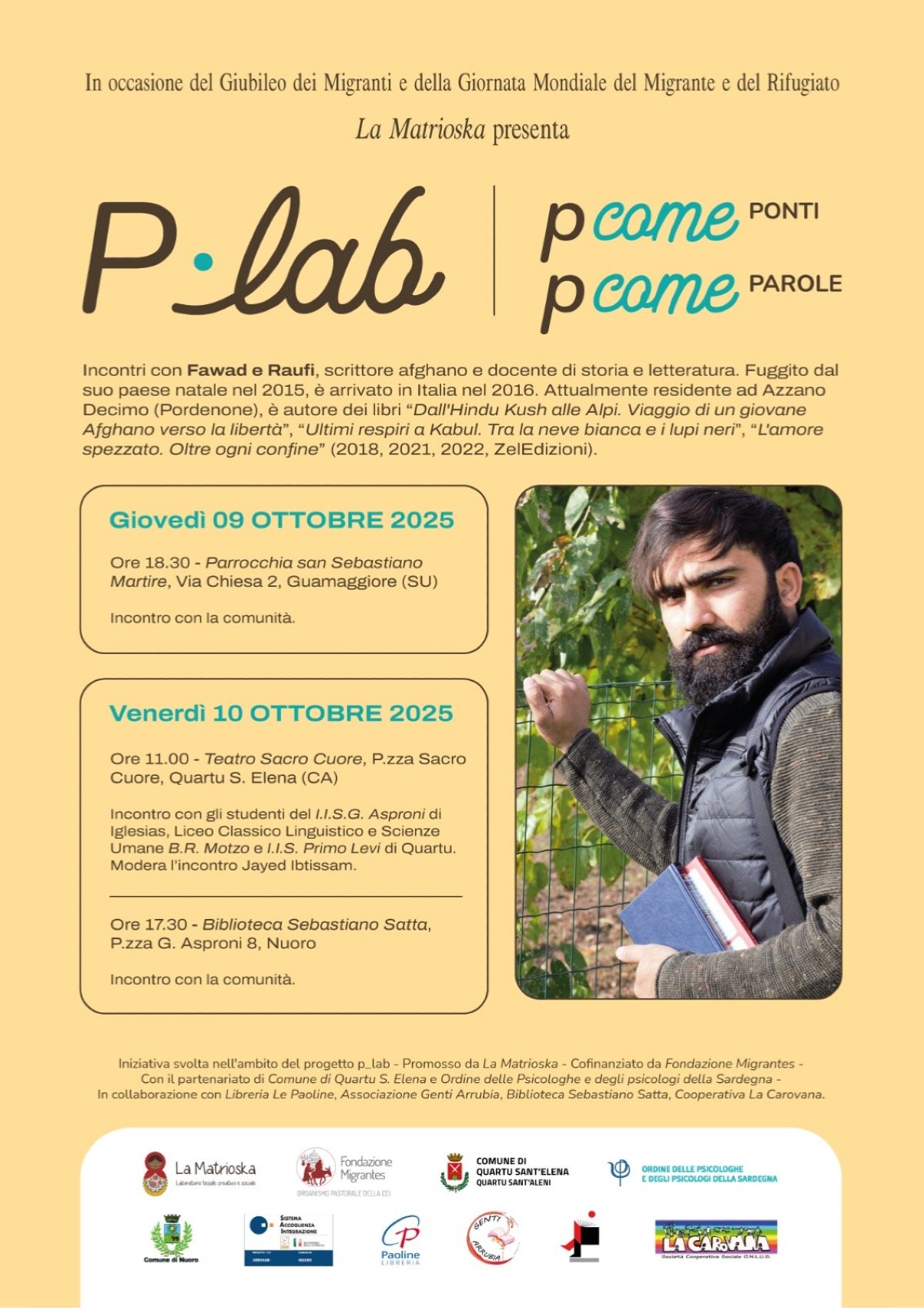 L'I.I.S. Primo Levi protagonista dell'incontro P-Lab: lo scrittore afghano racconta il viaggio, la scuola sotto le tende e il potere delle "Parole" -