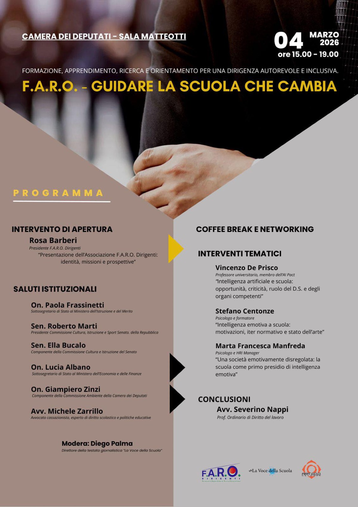 F.A.R.O. Dirigenti promuove l’evento “Guidare la scuola che cambia”: alla Camera dei Deputati un confronto di alto profilo sul futuro dell’istruzione - 
