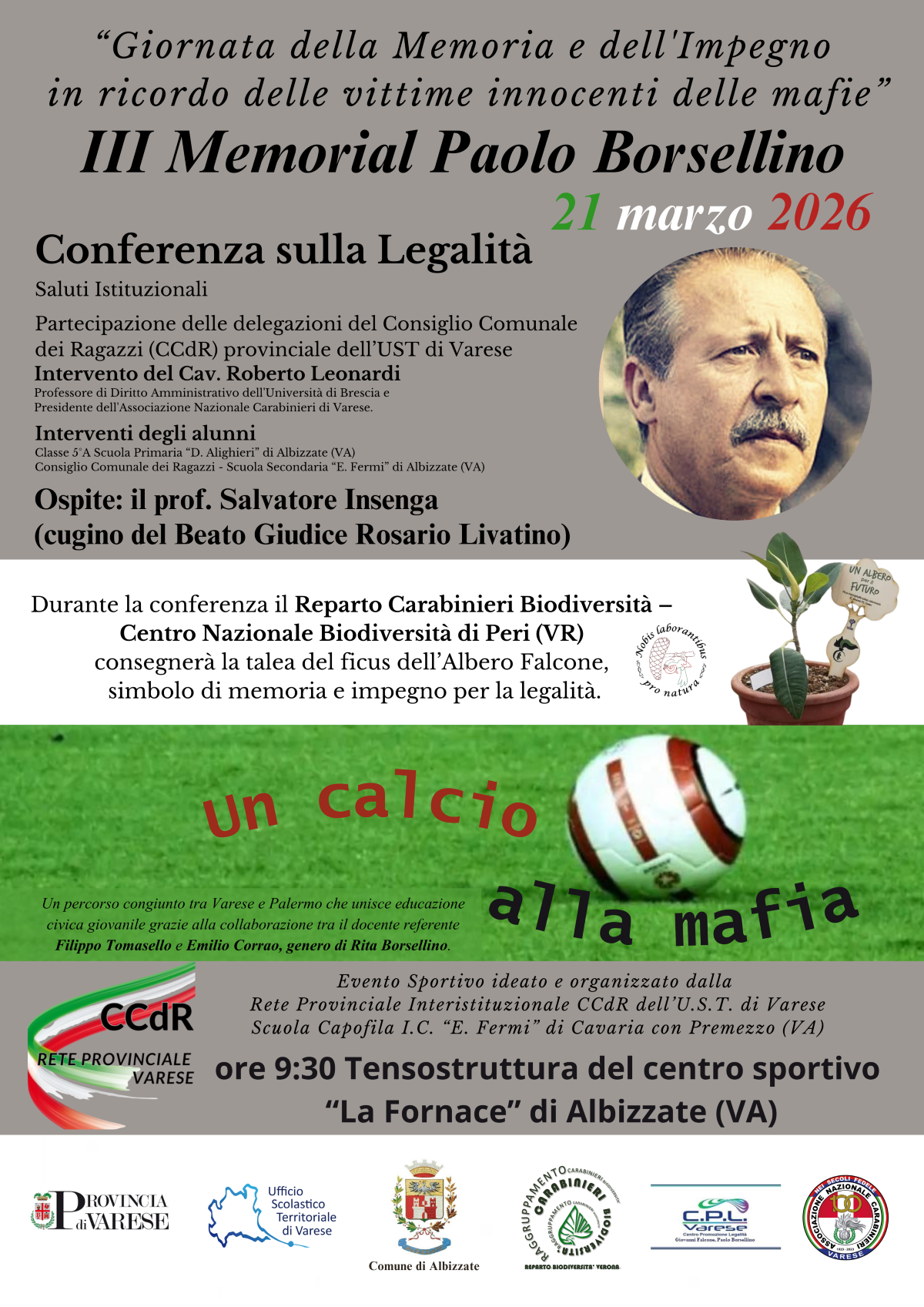 Terzo Memorial Paolo Borsellino - “Un Calcio alla Mafia”: lo sport e la memoria protagonisti ad Albizzate (VA) - 
