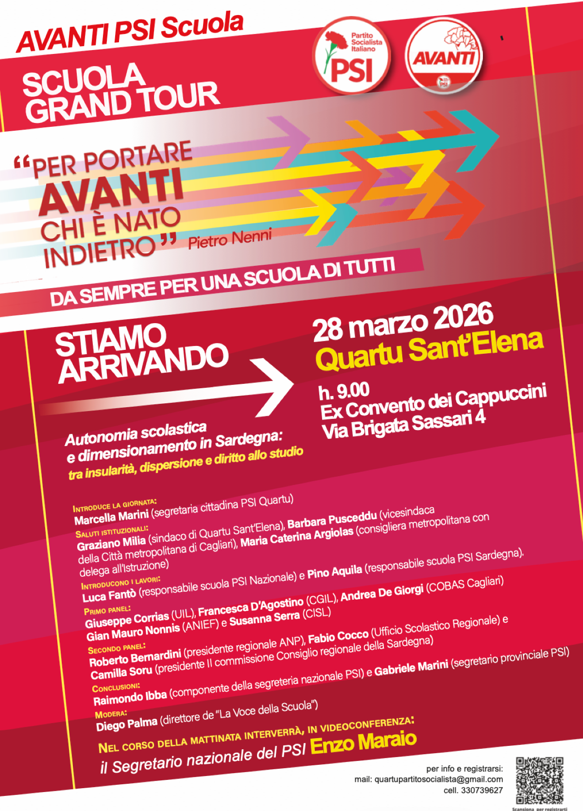 Sabato 28 marzo a Quartu, la prima tappa sarda di “Scuola Grand Tour” del PSI - La Voce della Scuola