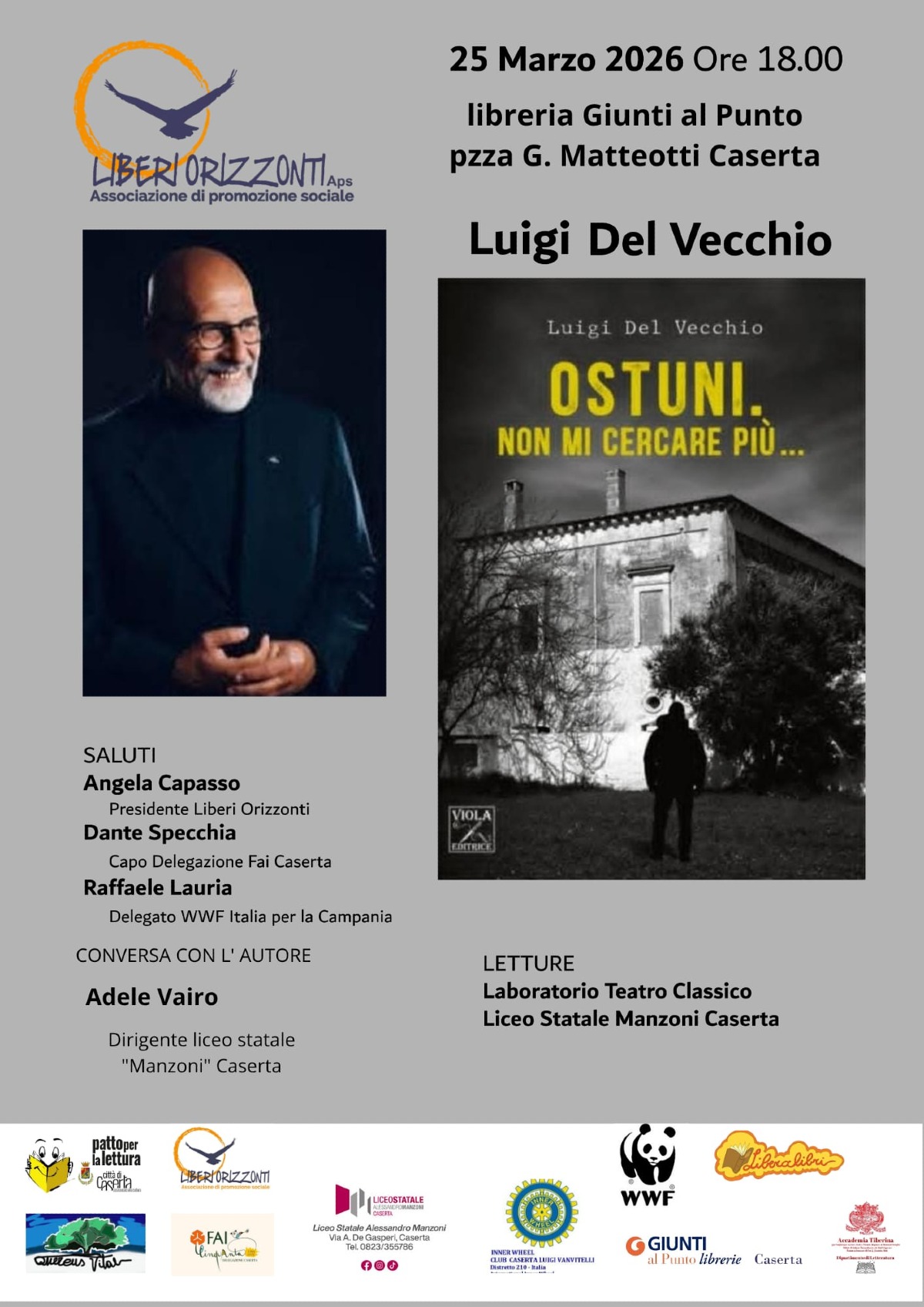 “Ostuni. Non mi cercare più…” di Luigi Del Vecchio: a Caserta un incontro tra letteratura, territorio e impegno civile - 