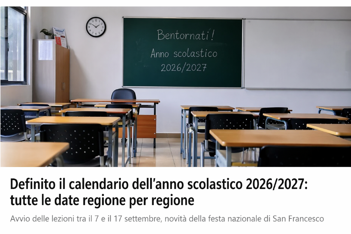 Definito il calendario dell’anno scolastico 2026/2027: quadro nazionale e articolazione regionale  - 