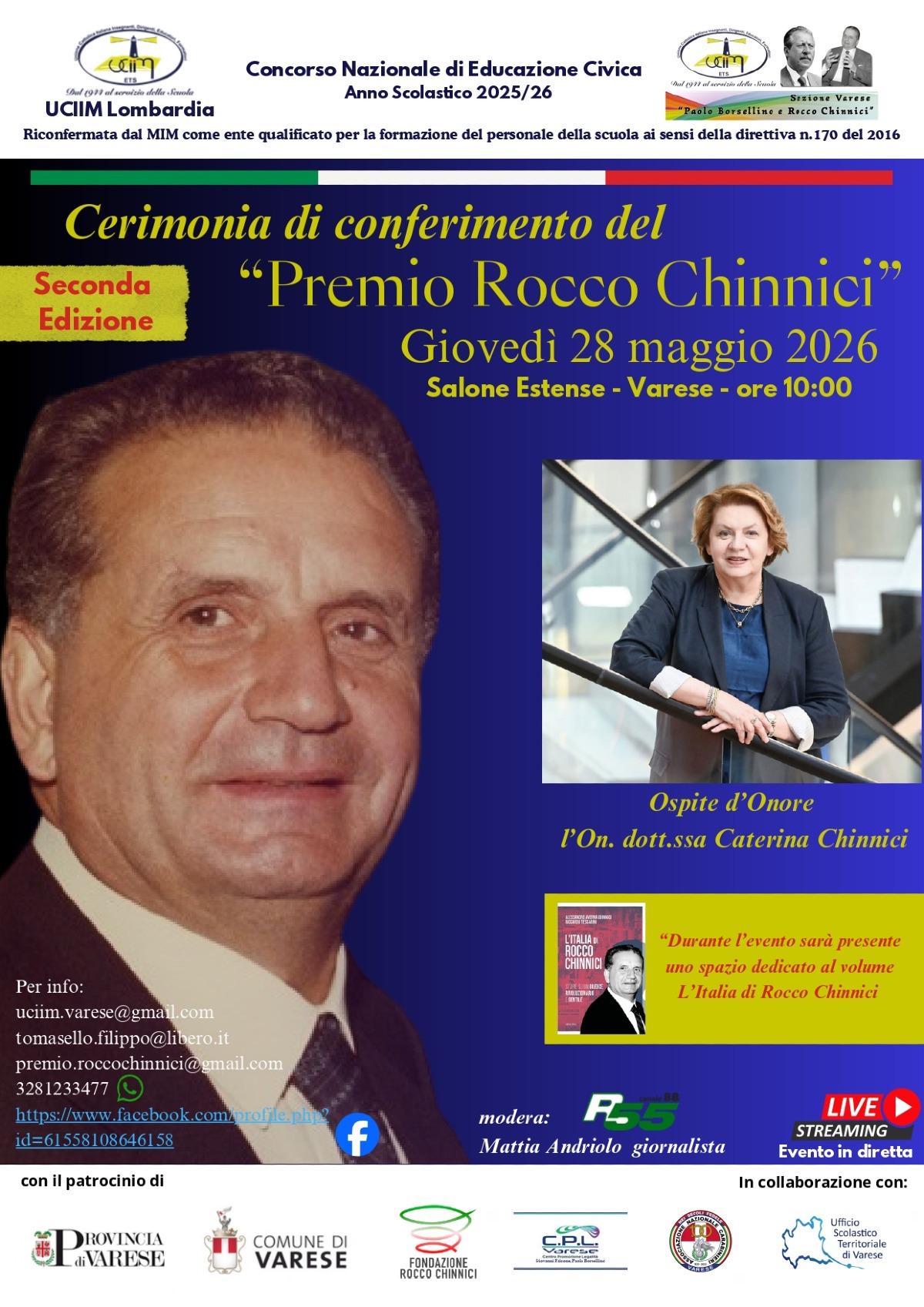 Varese celebra la legalità: annunciati i finalisti nazionali del Premio “Rocco Chinnici” dedicato all’Educazione Civica - 
