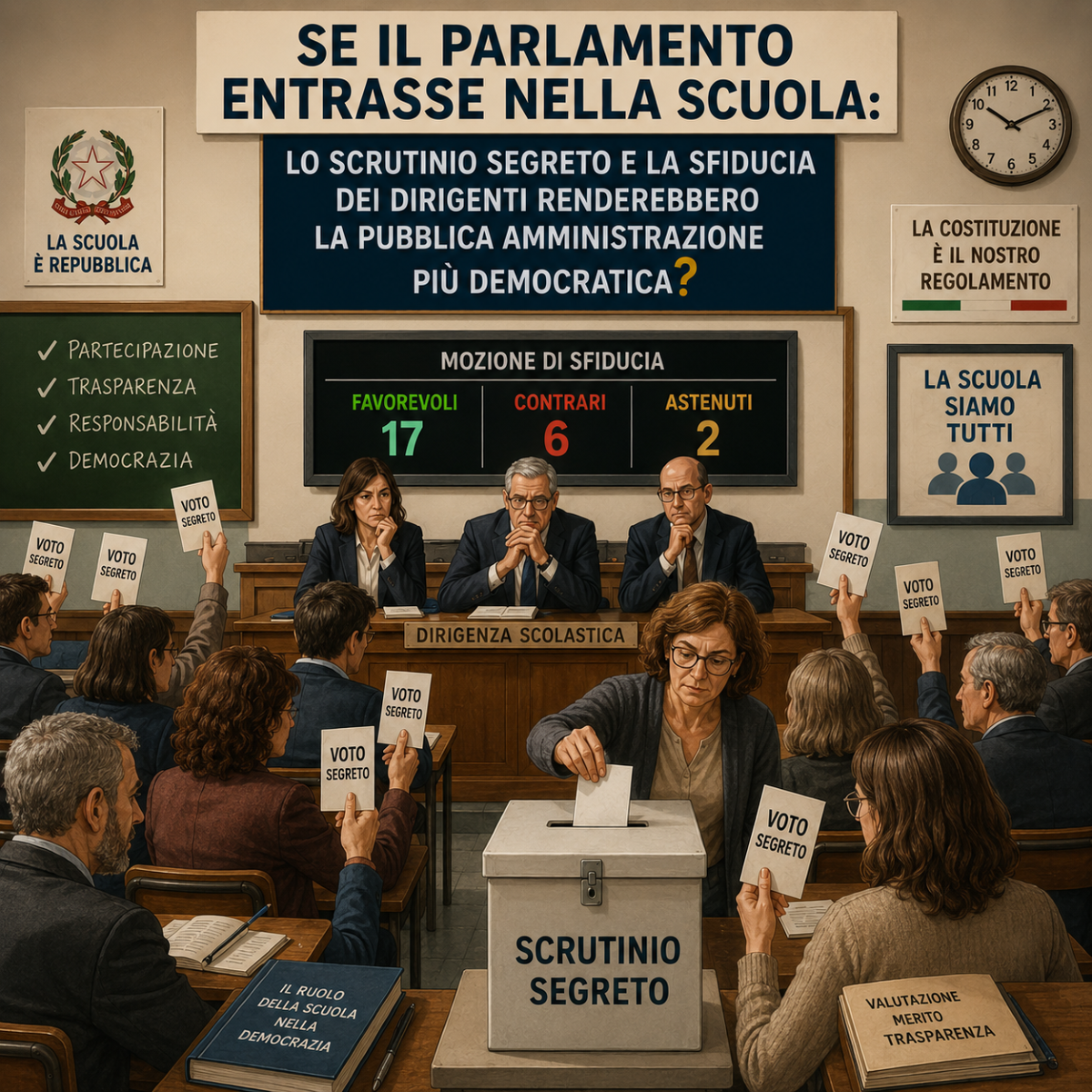 Se il Parlamento entrasse nella scuola: lo scrutinio segreto e la sfiducia dei dirigenti renderebbero la Pubblica Amministrazione più democratica? - 