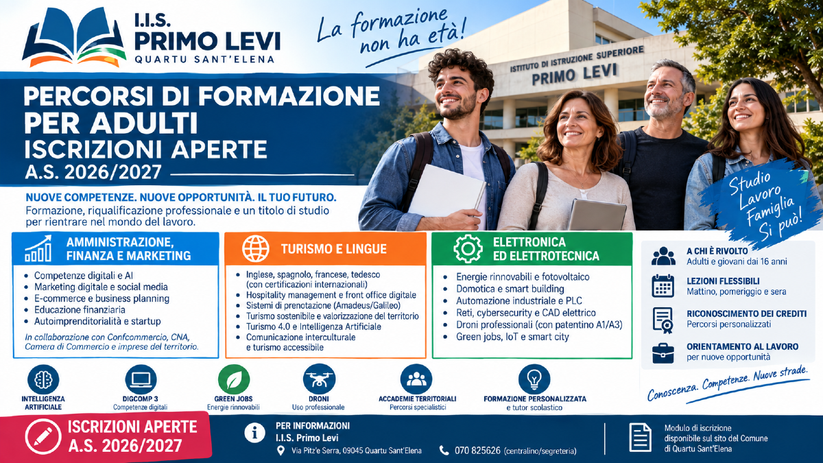 Quartu, al Primo Levi riparte la formazione per adulti: iscrizioni aperte per l’anno scolastico 2026/2027 - 