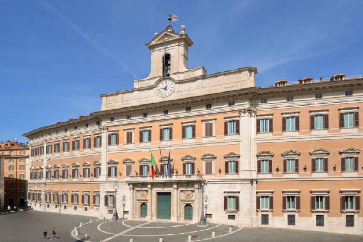 Il gruppo MID propone ad Anief e Uil  di valutare l’organizzazione di una manifestazione - Palazzo Montecitorio at the Piazza Montecitorio in the old town of Rome. Seat of the Representative chamber of the Italian parliament - Italy.