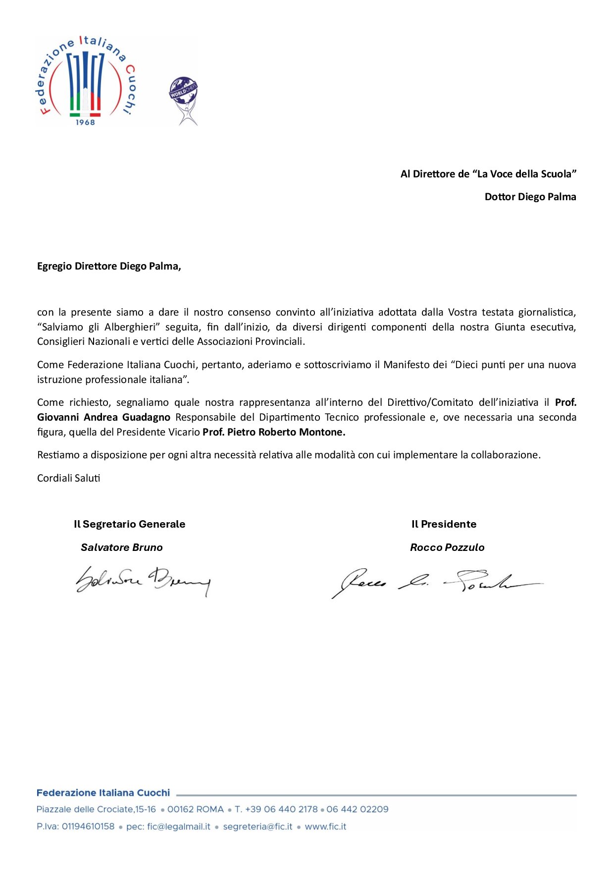 La FIC aderisce al Manifesto «Salviamo gli Alberghieri»