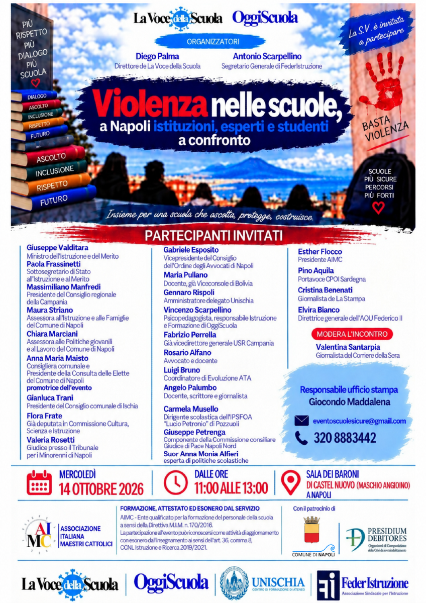 Napoli, il 14 ottobre confronto sulla violenza nelle scuole