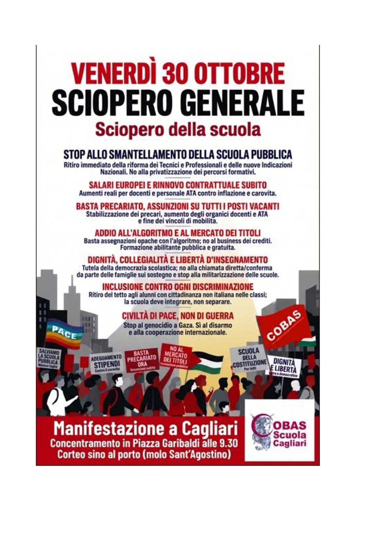 Cobas Scuola, sciopero il 30 ottobre: corteo a Cagliari
